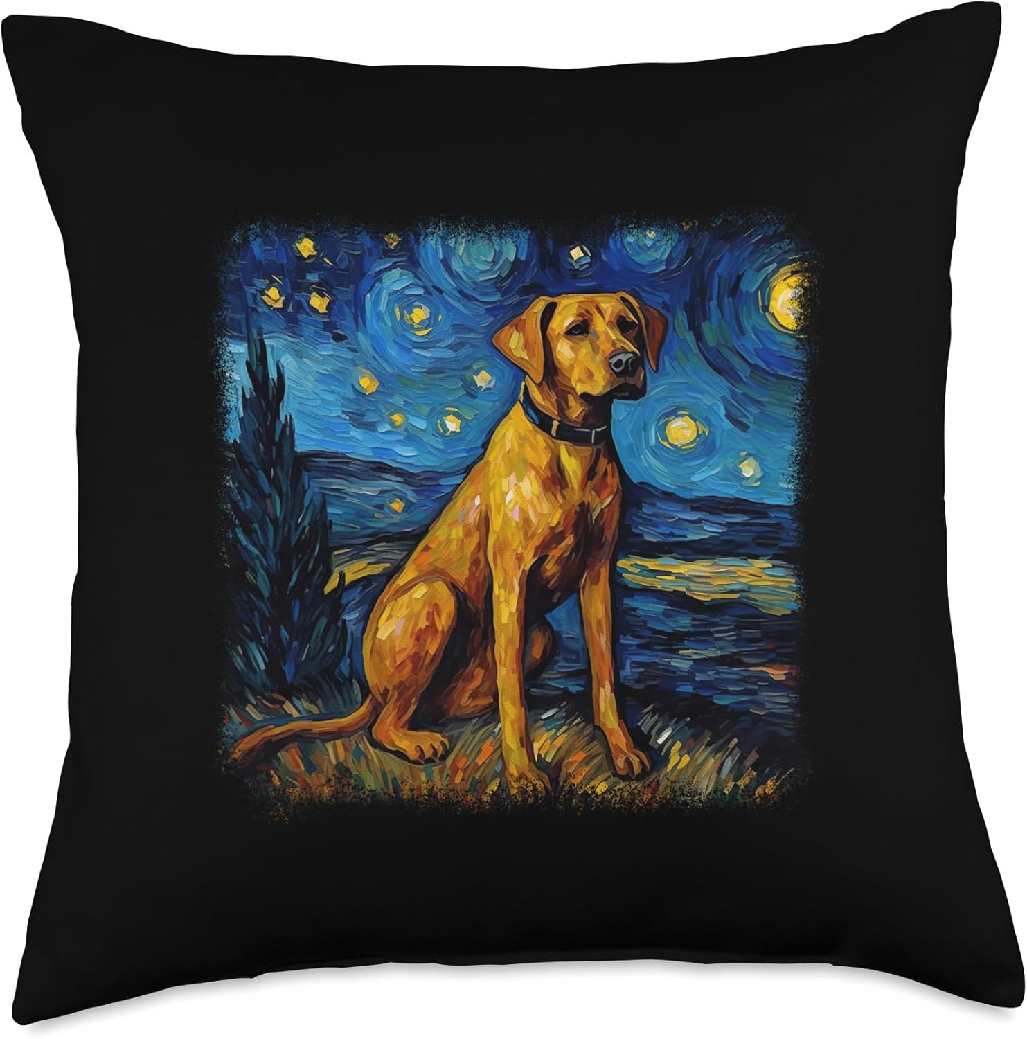 Dog in Starry Night Van Gogh Rhodesian Ridgeback – Almohada (18 x 18 pulgadas), multicolor