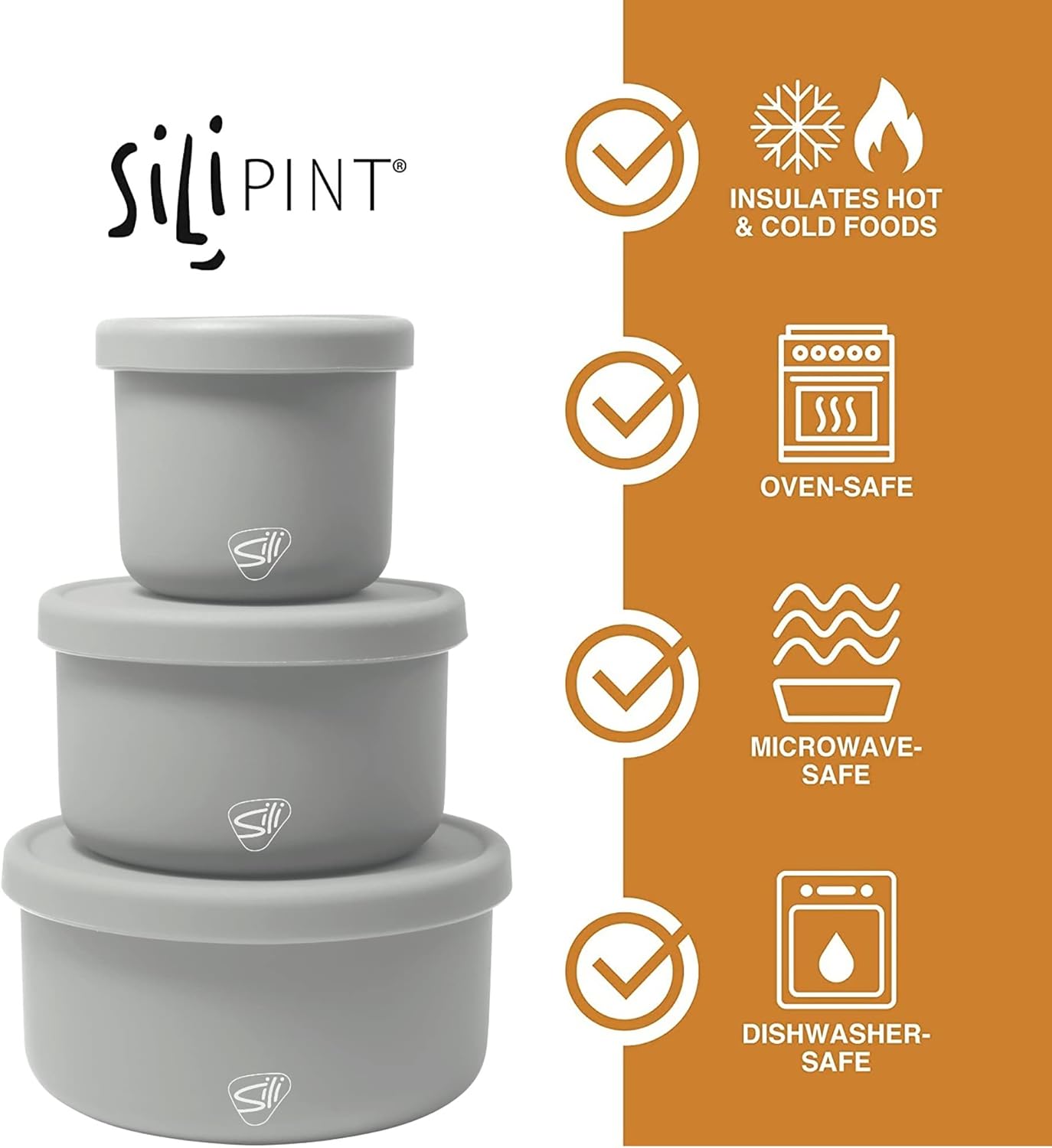 Silipint Tazones con tapa de silicona Juego de 3 Piedra lunar – 10, 20 y 30 oz – Flexibles, irrompibles, reutilizables, antideslizantes, sostenibles