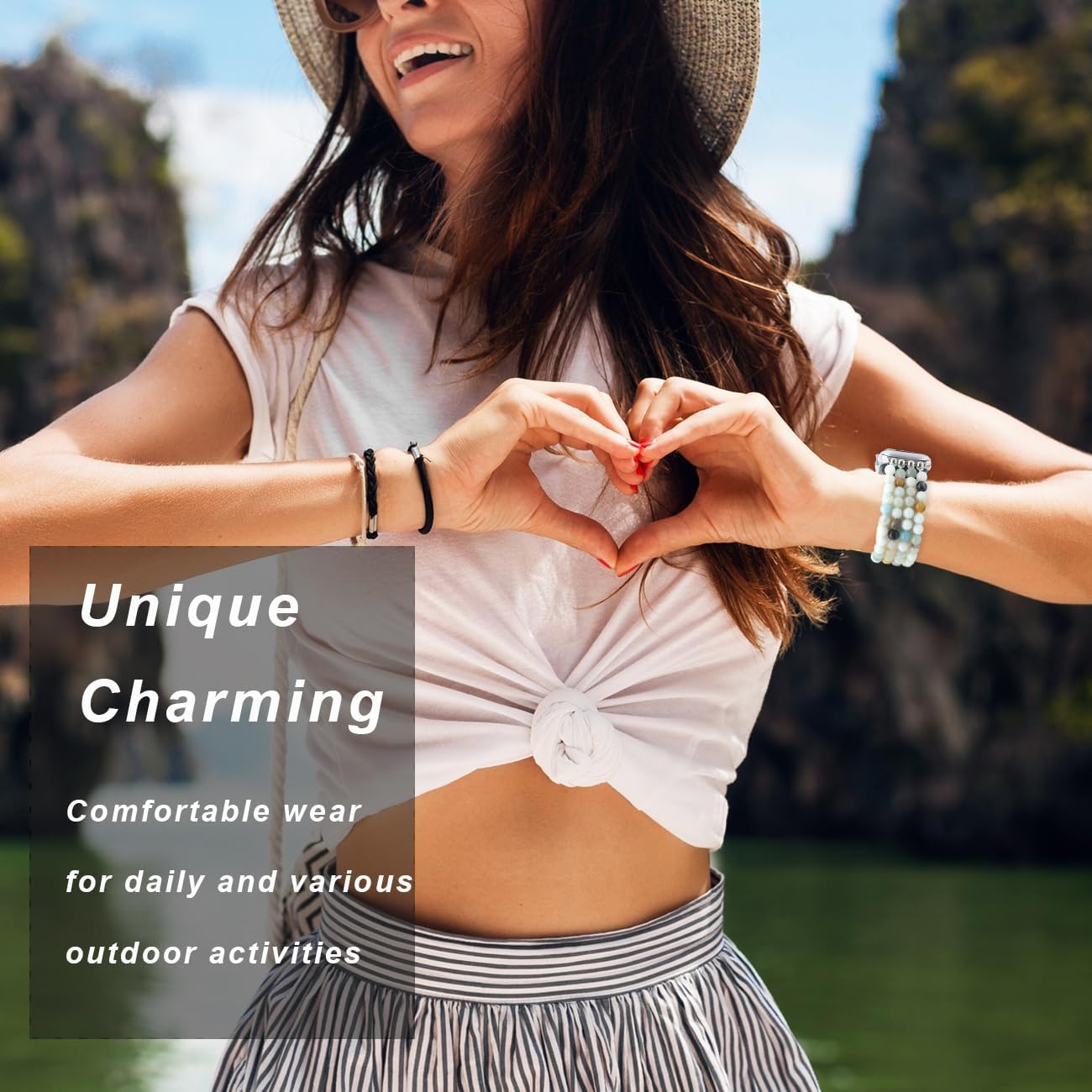 Pulsera de cuentas compatible con Apple Smartwatch Band de 1.772 pulgadas, 1.732 pulgadas, 1.654 pulgadas, 1.614 pulgadas, 1.575 pulgadas, 1.496