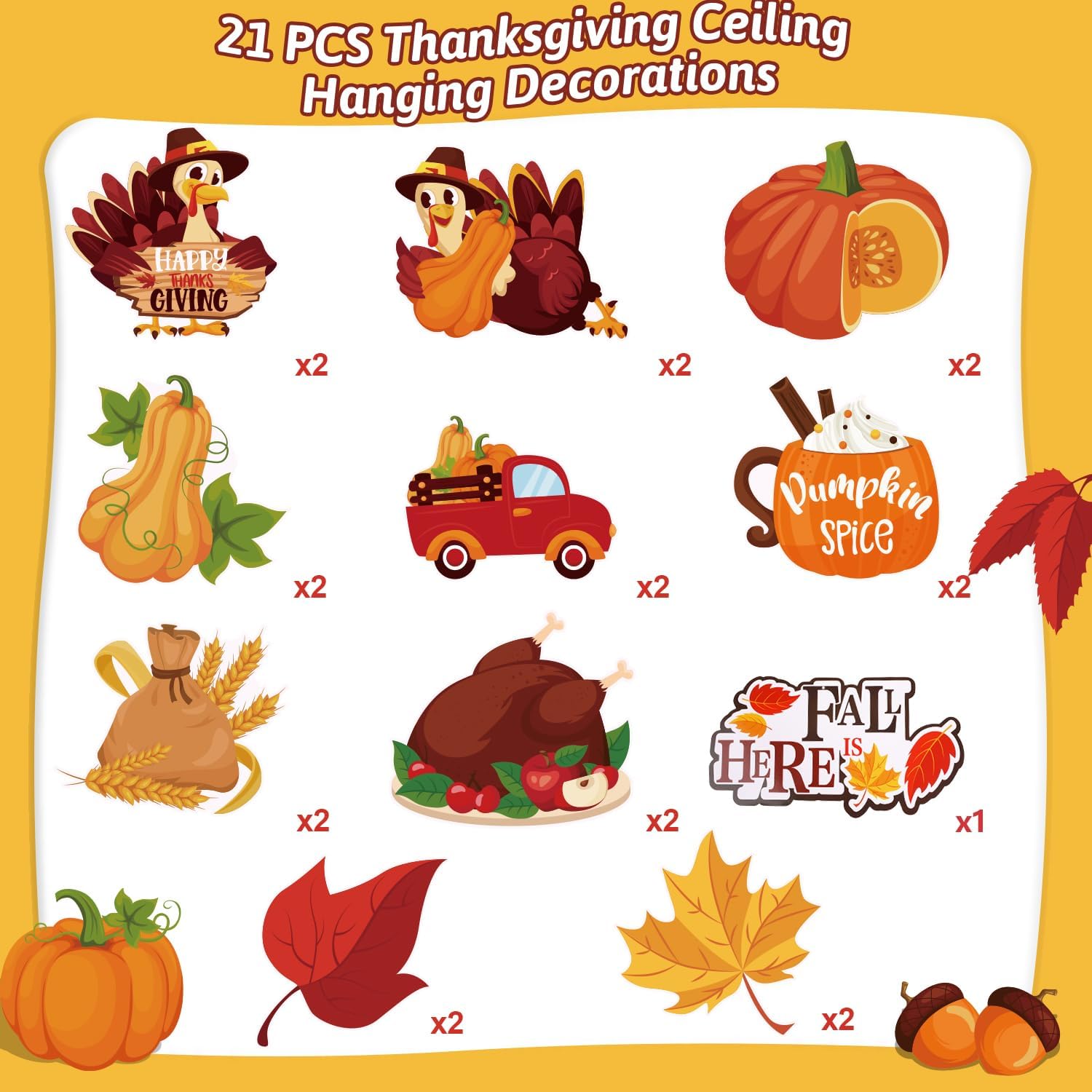 Remolinos colgantes de Acción de Gracias, 51 piezas de decoraciones de techo de Acción de Gracias, adornos colgantes de otoño para fiesta de Acción