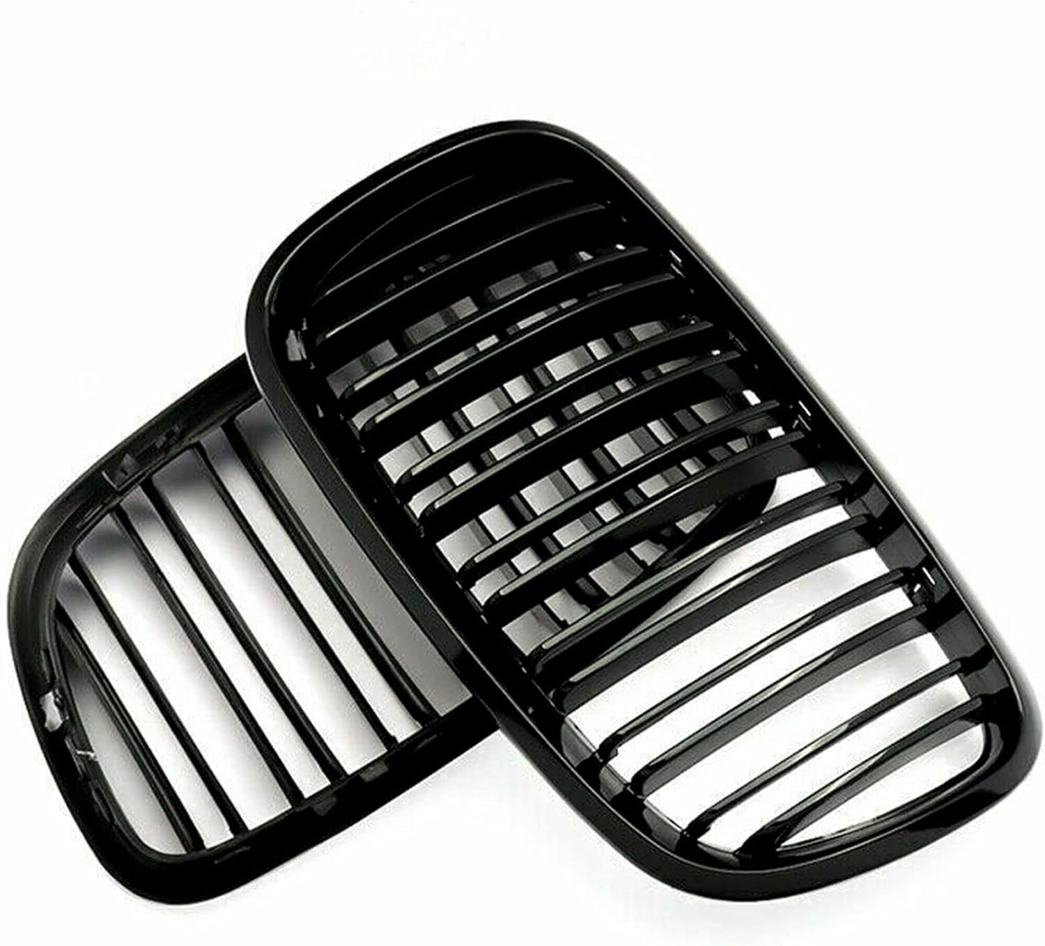 XOPIYAO Rejilla frontal para riñón X5 X6, color negro brillante, ajuste 2007-2013 X5 E70 X6 E71 (parrilla de riñón de doble listón negro brillante)