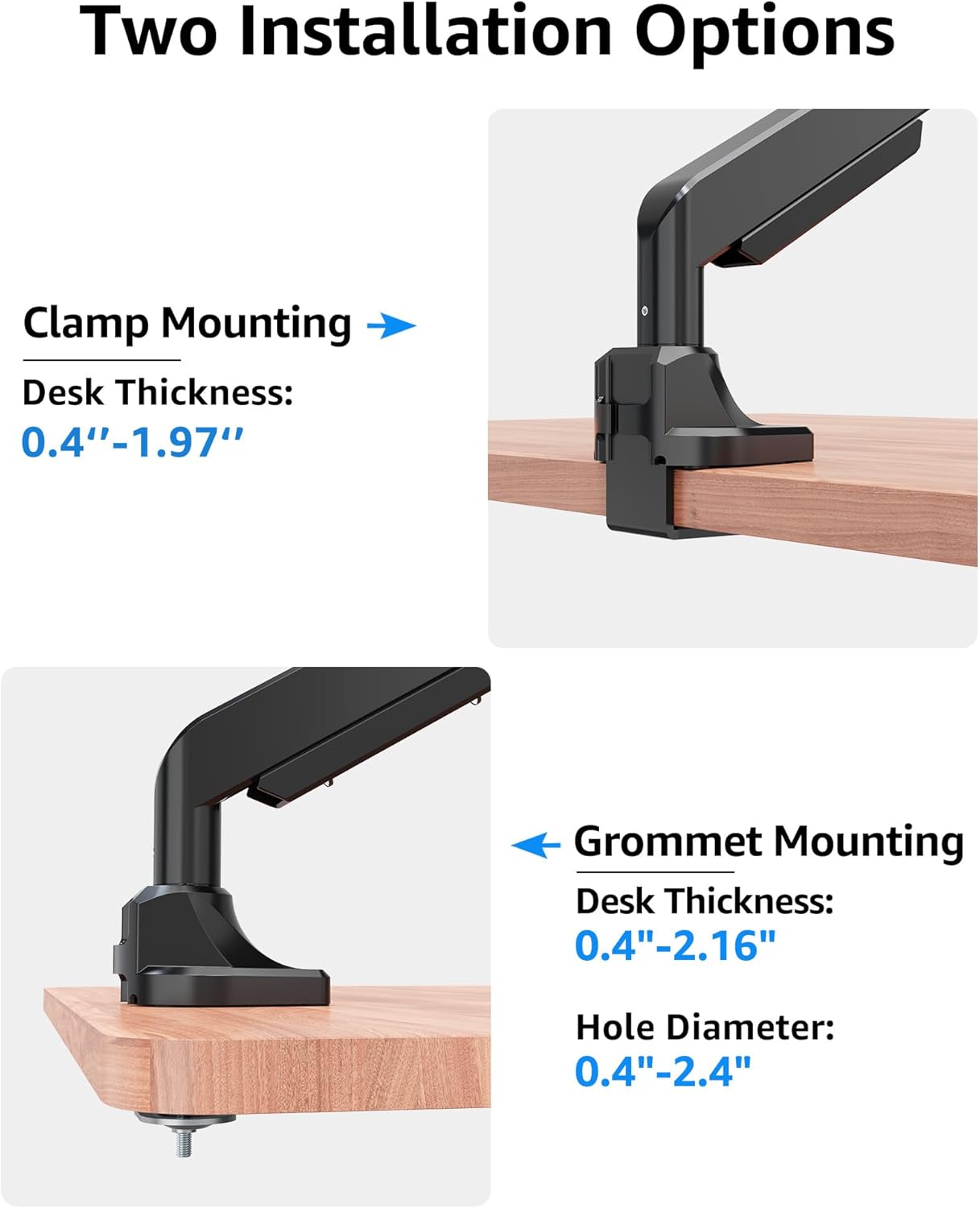 MOUNTUP Soporte de monitor único para pantalla ultraancha de 17 a 43 pulgadas, soporta 6.6-33 libras, soporte de escritorio para brazo de monitor de