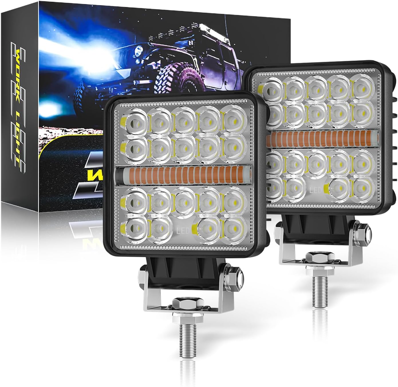 Fogfar 2 luces de trabajo LED de 4 pulgadas, luces de conducción de 38 W, 3800 lúmenes, barras de luz superbrillantes, accesorios de repuesto,