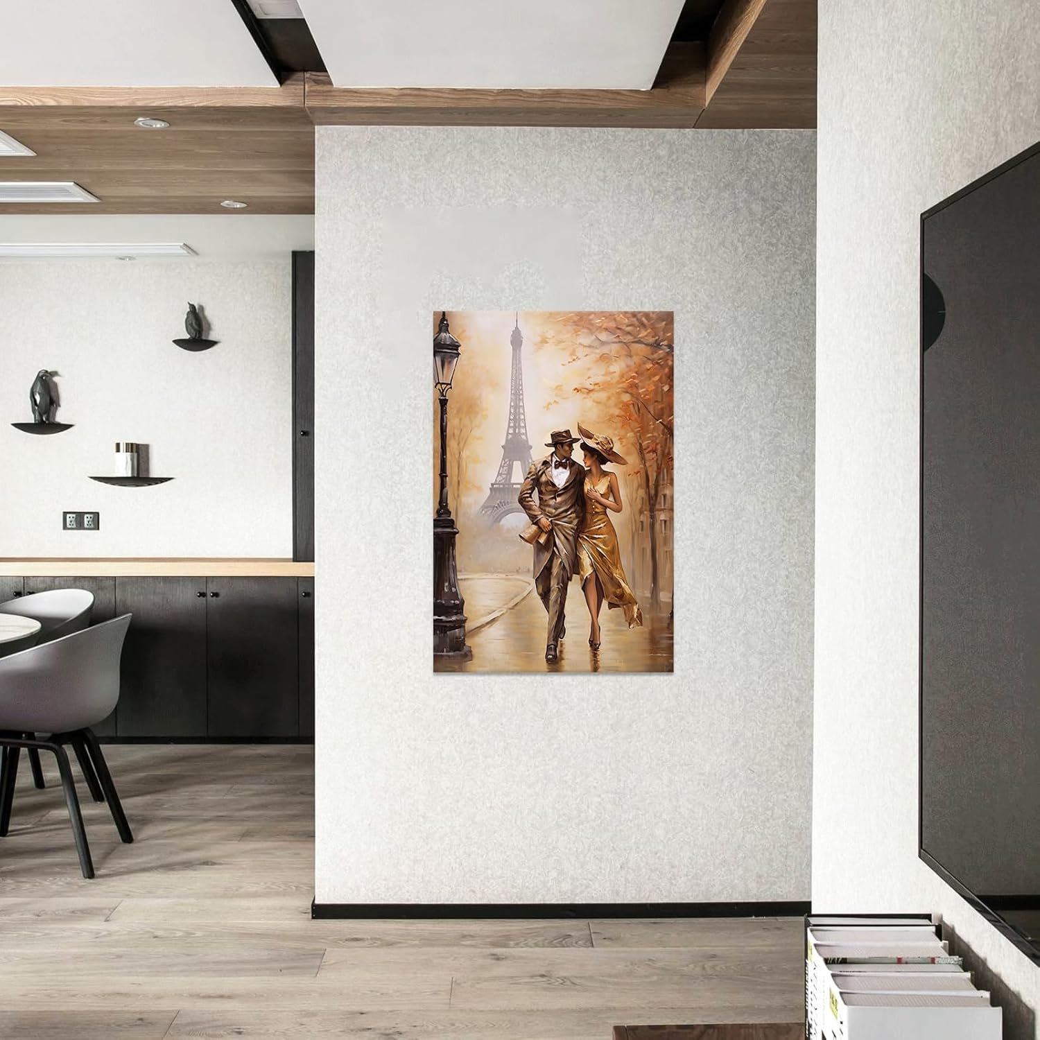 Arte de pared de París, arte en lienzo de la Torre Eiffel con decoración, pintura abstracta de oro para amantes de la calle, obra de arte romántica