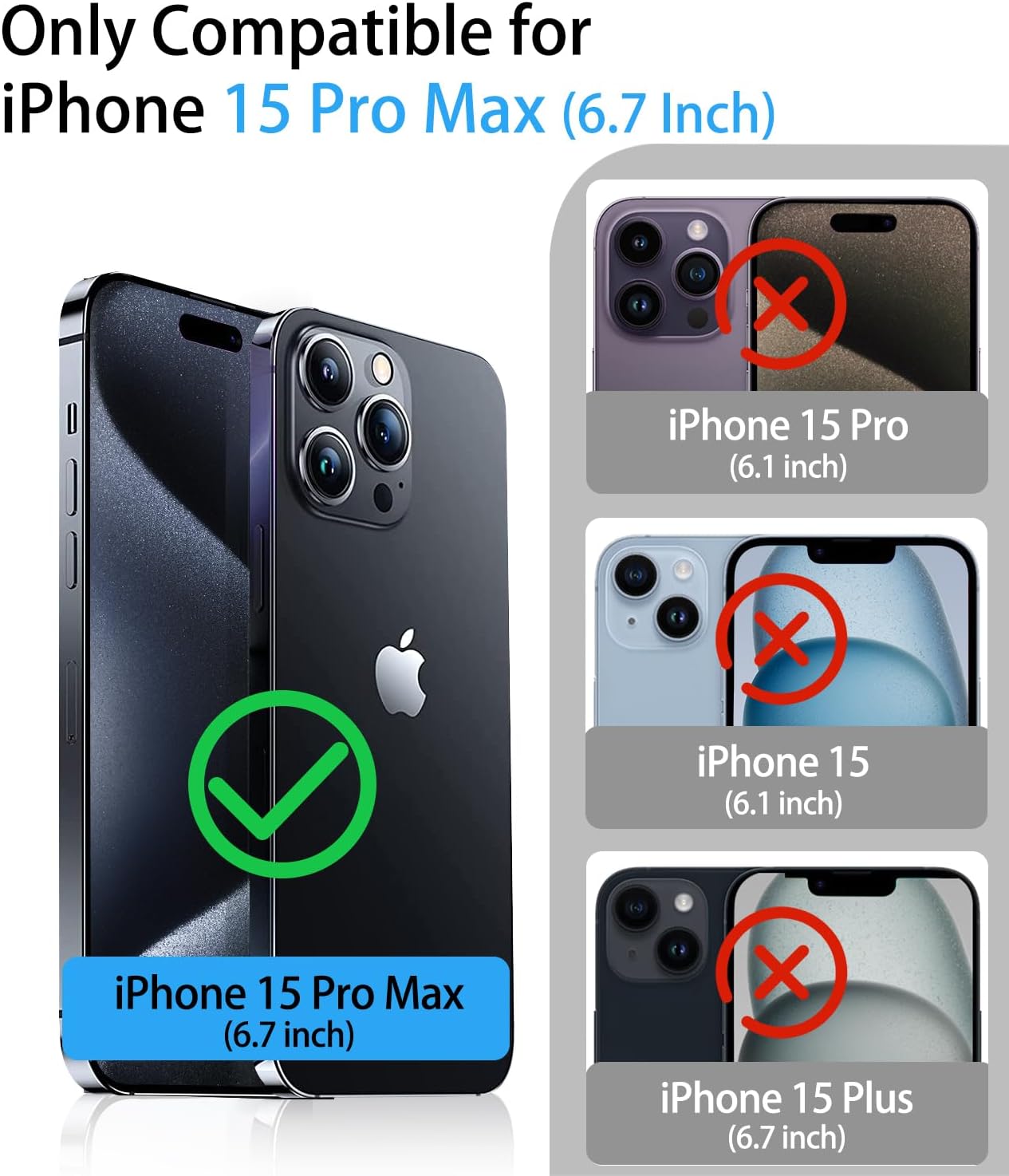 ATATOO Funda tipo cartera para iPhone 15 Pro Max con tarjetero y cubierta deslizante para cámara y soporte, resistente protección a prueba de