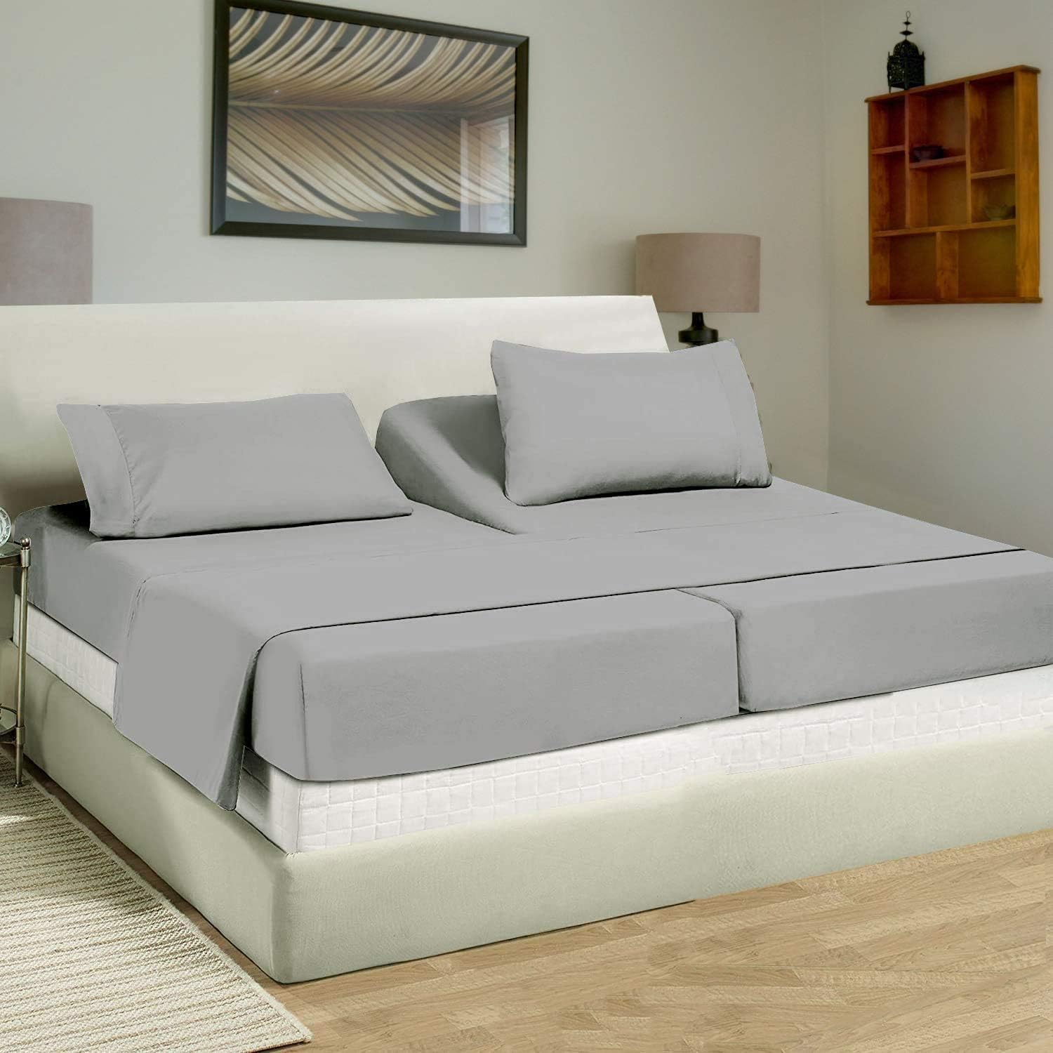 Juego de sábanas divididas tamaño Queen, juego de 7 piezas, juegos de sábanas divididas para cama ajustable, 100% algodón egipcio, sábanas de lujo