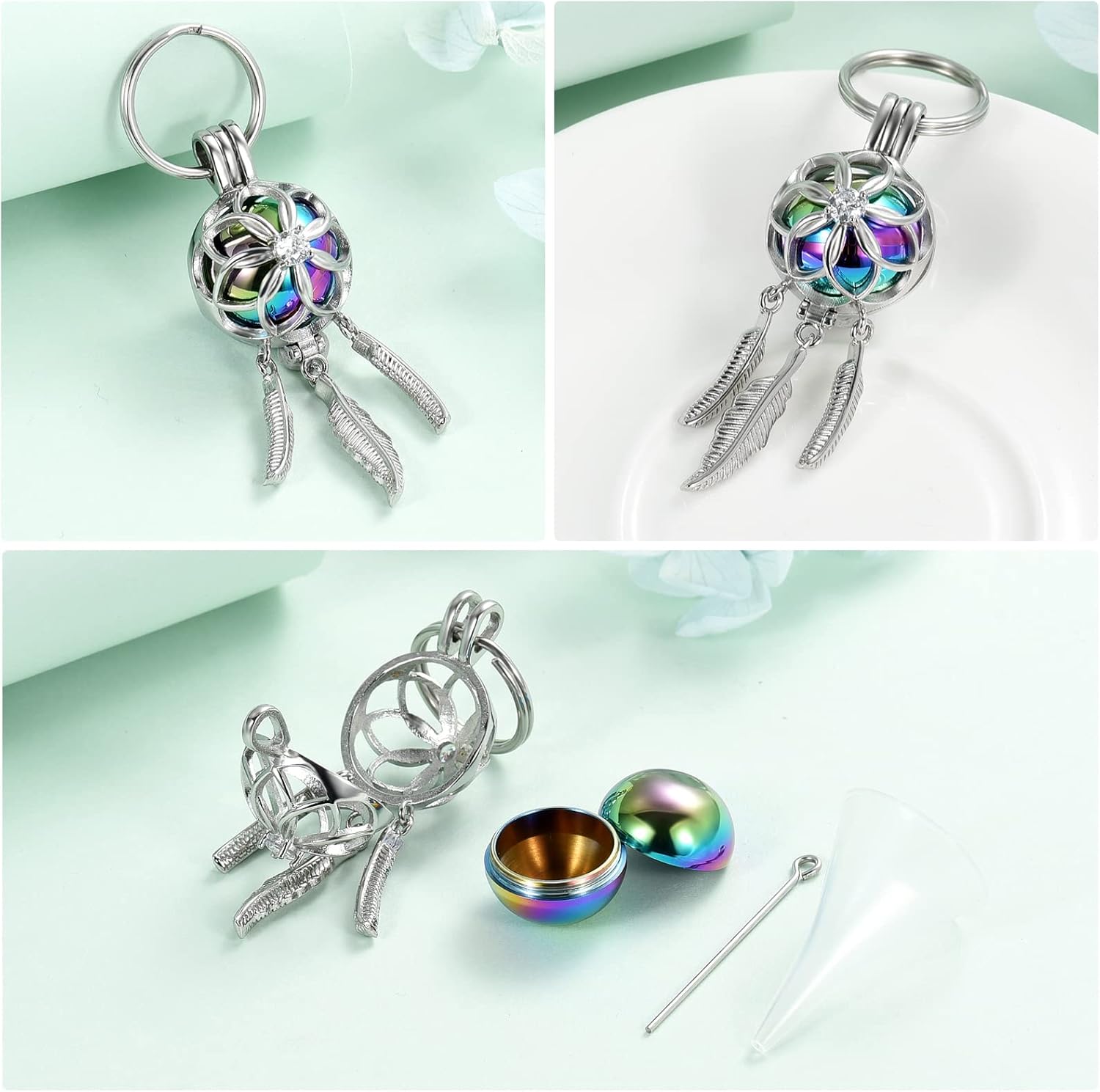 shajwo Joyería de cremación atrapasueños urna llavero para cenizas para mujeres y hombres Memorial Angel Wing Human Pet Ashes Pendant