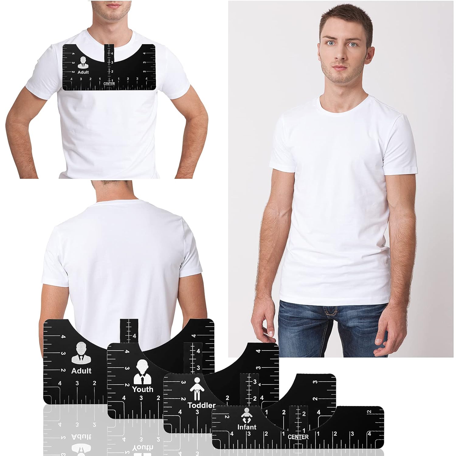Guía de alineación de regla de camiseta, herramienta de alineación plegable para centrar diseños, camiseta para adultos, jóvenes, niños pequeños y
