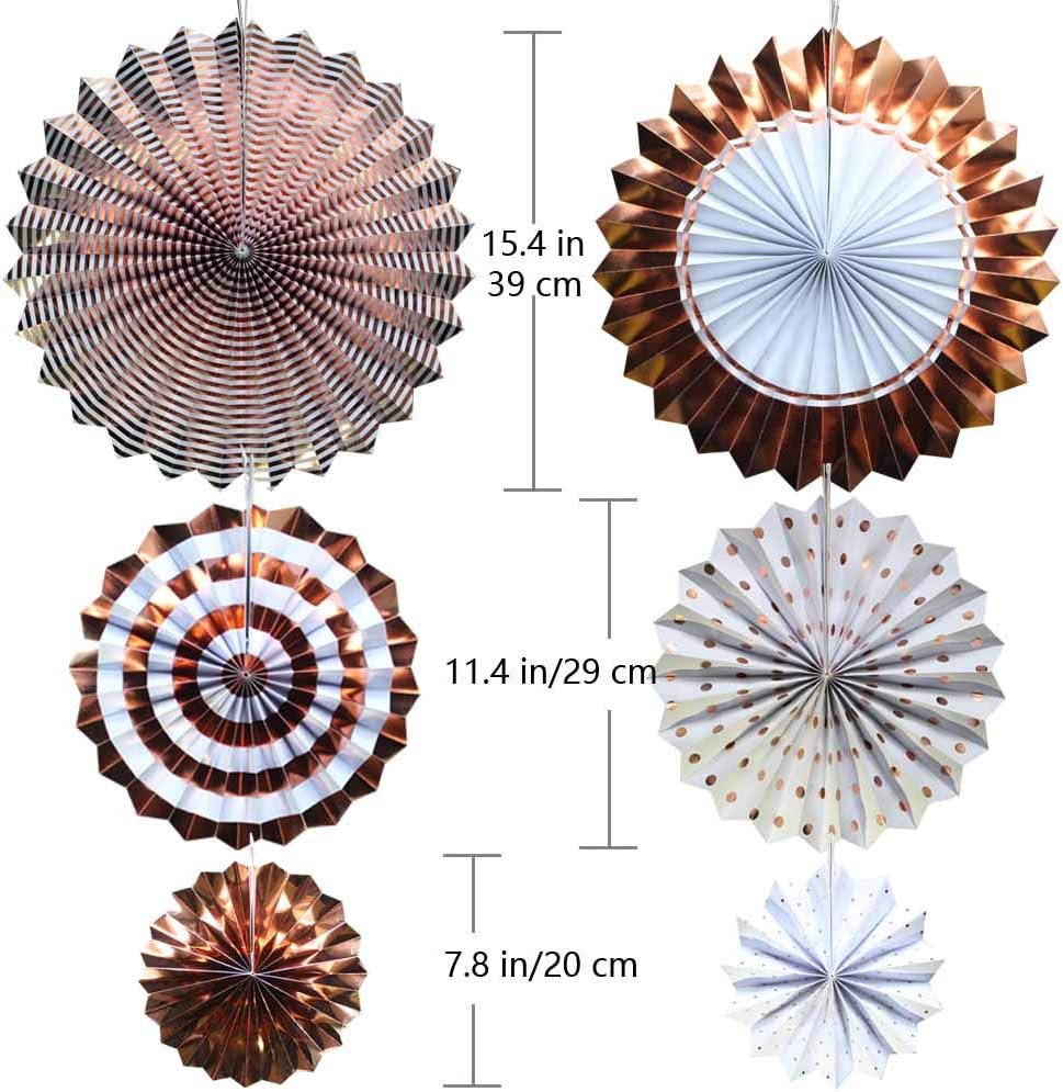 Abanicos de papel de oro rosa para bodas, cumpleaños, carnaval, decoración de fiesta de bienvenida, oro rosa, juego de 6