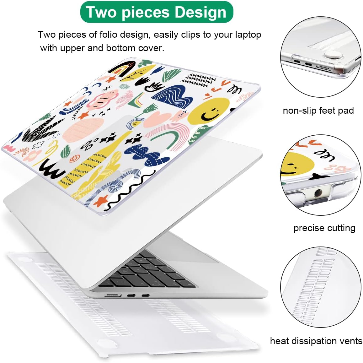 Funda para MacBook Air 2024 de 15 pulgadas M3 A3114 M2 A2941, funda rígida de plástico con patrón de teclado para MacBook Air 15.3 2024 con pantalla