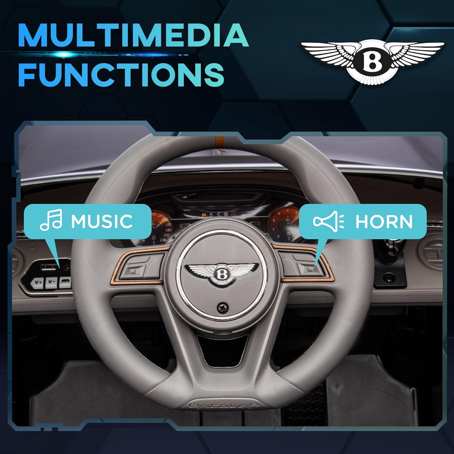 Aosom Bentley Bacalar – Auto eléctrico de 12 V para niños con control remoto, sistema de suspensión, bocina, música, luces, color negro