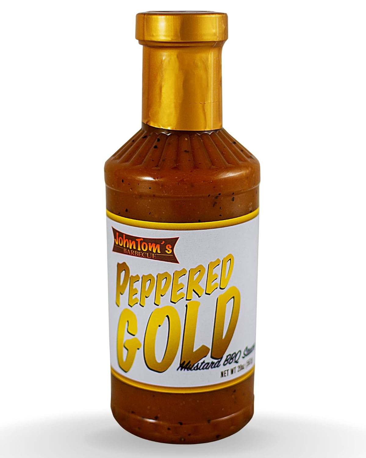 JohnTom’s Barbecue Salsa dorada con pimienta  Salsa gourmet BBQ de 20 oz. Botella  Hecha con todos los ingredientes naturales. Bueno como adobo de