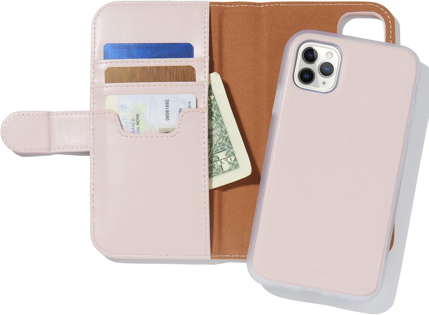 Bondir – Funda de piel magnética desmontable para iPhone 11 Pro Max (2 en 1), color rosa