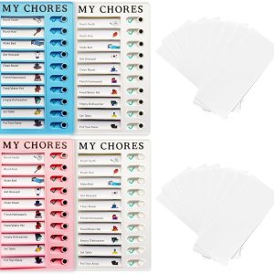 Tabla de tareas, tabla de tareas de 4 piezas para niños, tabla de tareas para niños, varios niños con 20 carstock desmontables en blanco para lista Tabla de tareas, tabla de tareas de 4 piezas para niños, tabla de tareas para niños, varios niños con 20 carstock desmontables en blanco para lista