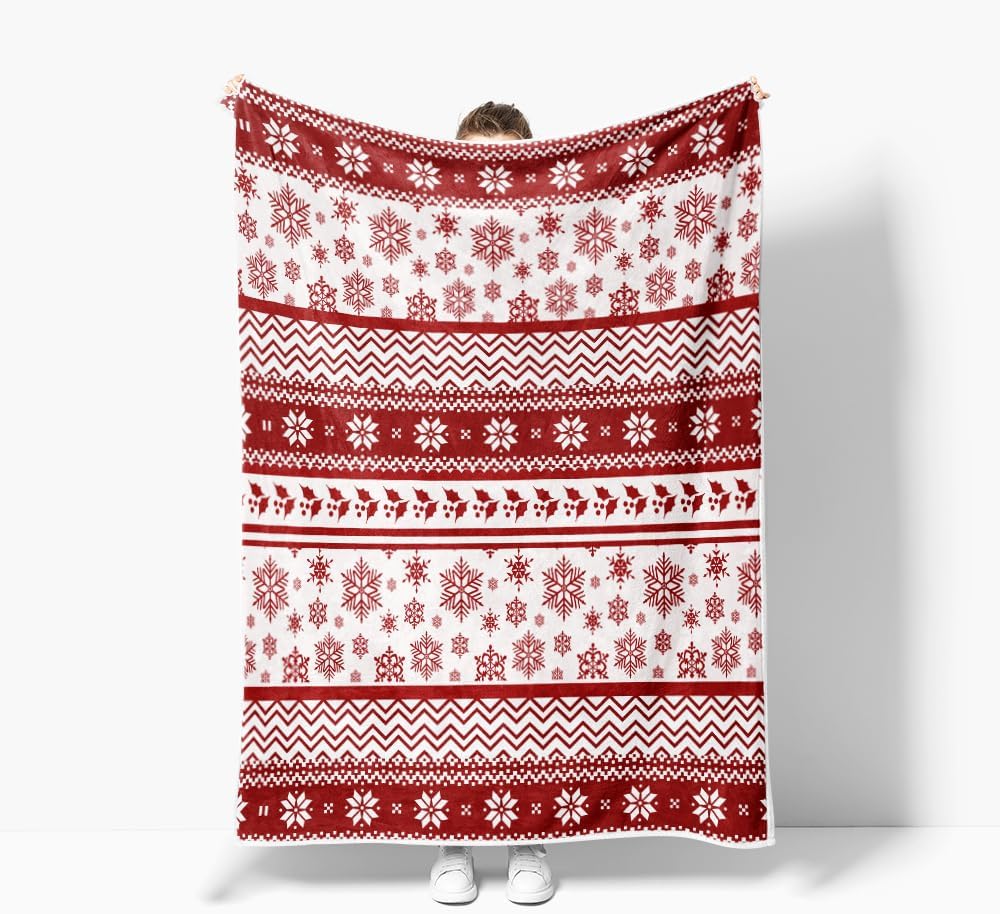 Manta de Navidad roja de forro polar rojo para invierno, súper suave, cálida, acogedora, reversible, mullida, con patrones de copos de nieve, manta