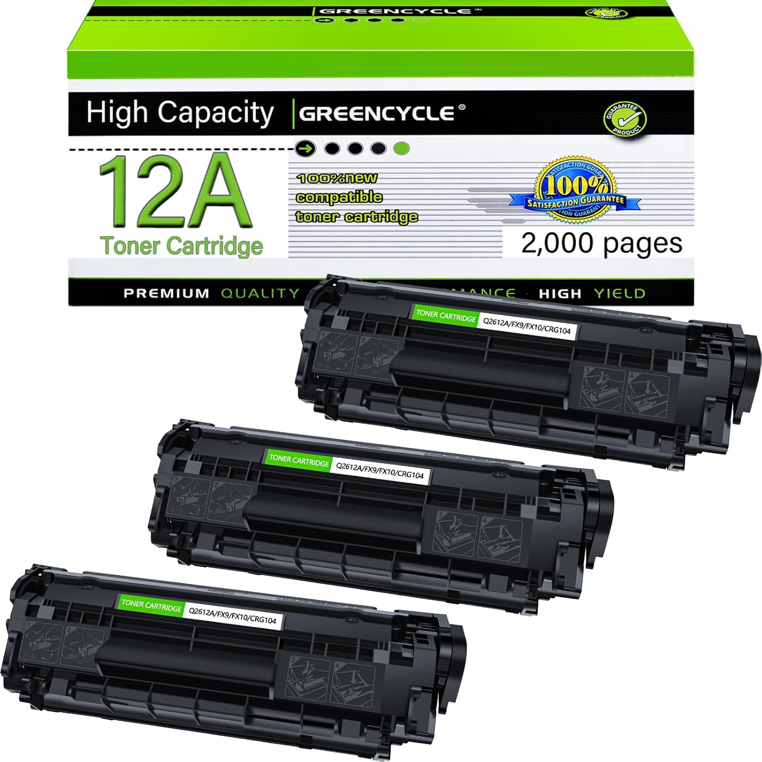 greencycle Cartucho de tóner de repuesto 12A compatible con HP 12A Q2612A (negro) Laserjet 1010 1012 1018 1020 1022 1022N 3015 3030 3052 3055 M1005