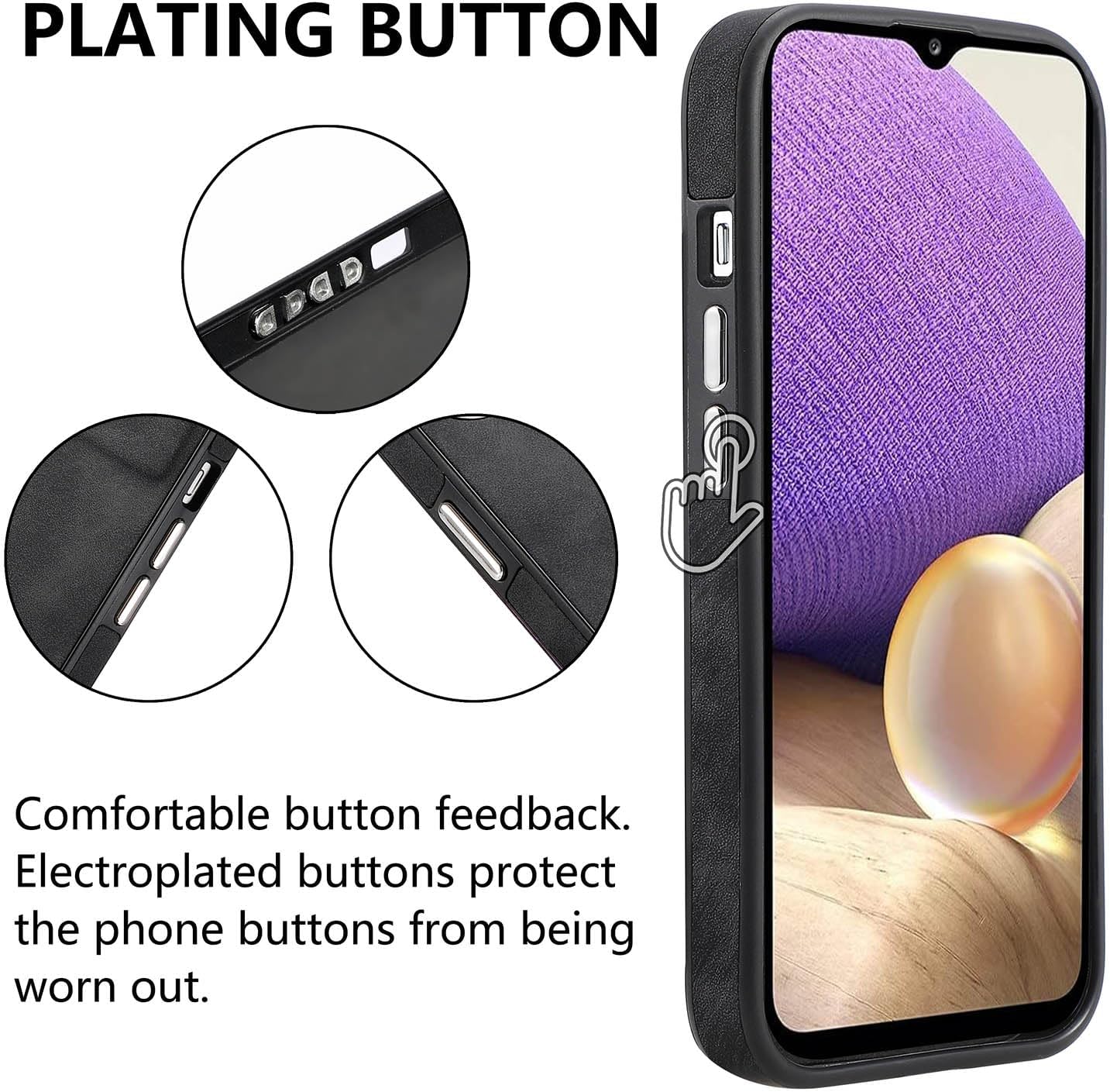 Asuwish Funda de teléfono para Samsung Galaxy A32 5G 2021 de 6.5 pulgadas con protector de pantalla de vidrio templado y funda de cuero fino y