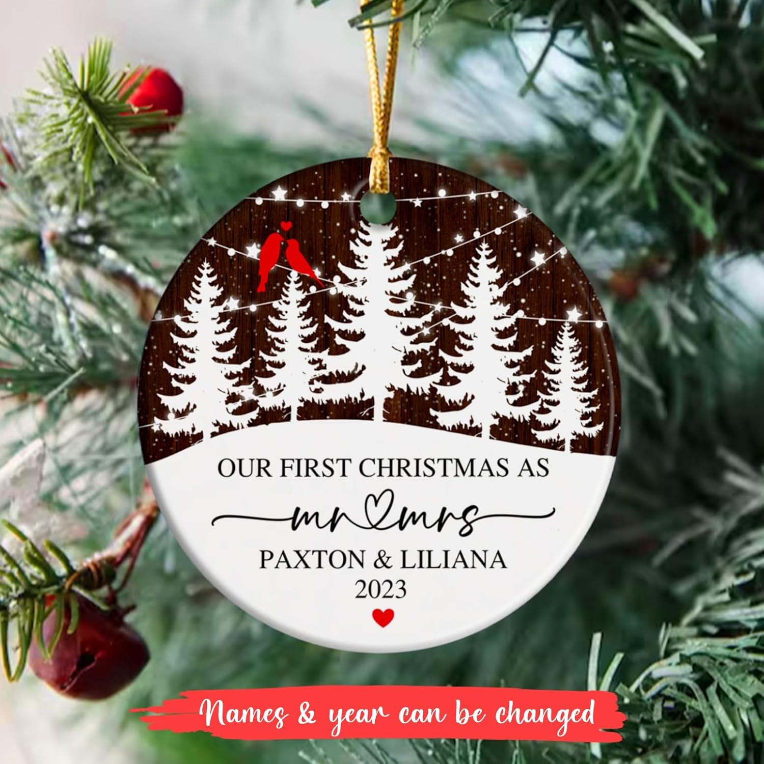 Adorno con texto en inglés “Our First Christmas As Mr & Mr”, adorno de Navidad para casados, recuerdo de Navidad de 2023, recuerdo de adorno de
