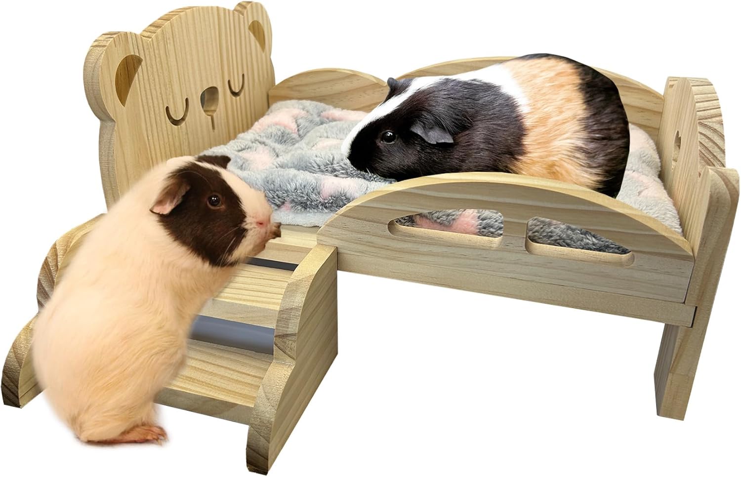 Cama de madera para conejillo de indias con escaleras y alfombra, cama lavable y suave para animales pequeños, escondite de conejillo de indias,