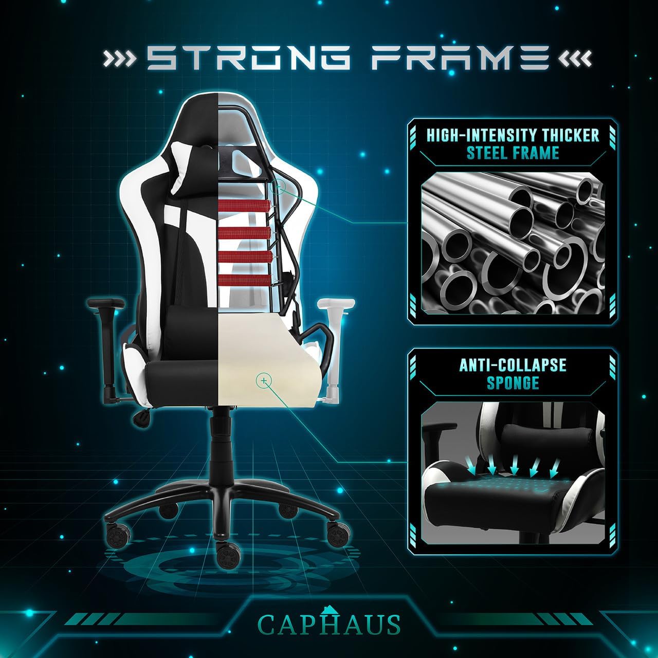 CAPHAUS Silla para juegos de grado comercial, cilindro mejorado y reposabrazos 3D, Silla ergonómica de videojuegos, Silla de oficina de altura