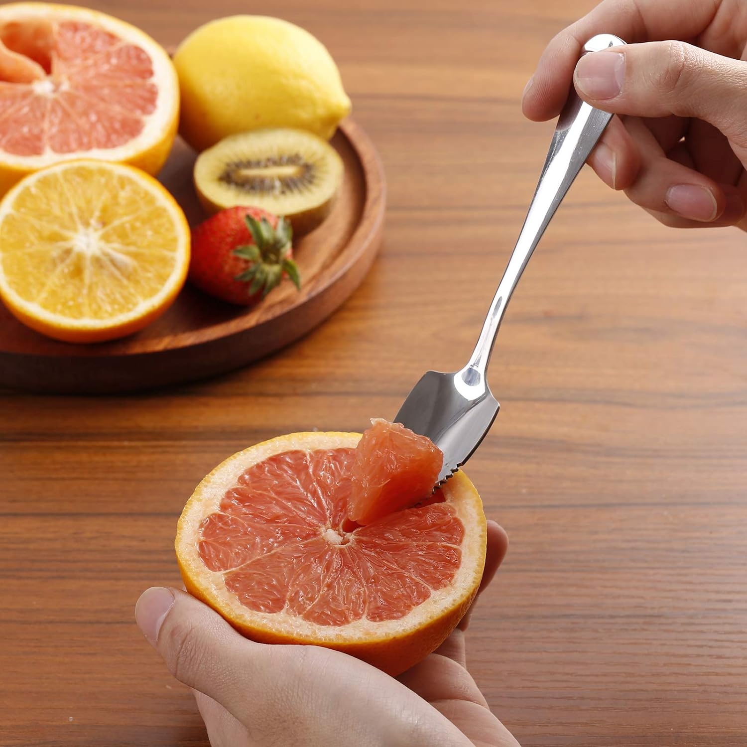 Cucharas de pomelo y cuchillo de toronja, juego de 7 cucharas de postre de acero inoxidable de grado alimenticio, cuchillo de fruta con acabado