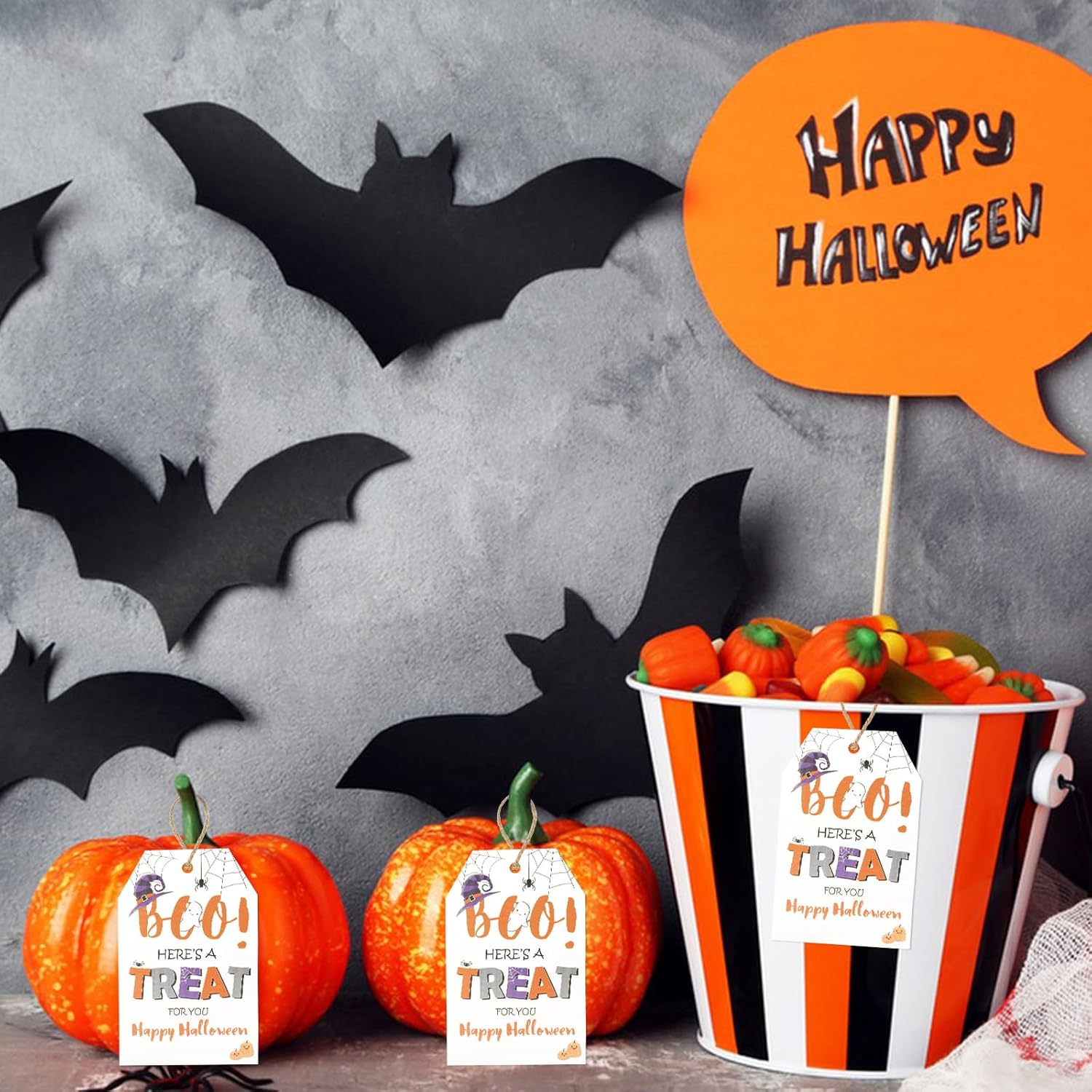 Anwyll Etiquetas de feliz Halloween, etiquetas de regalo de papel de Halloween, 100 etiquetas de Halloween con cuerda, etiquetas de regalo colgantes