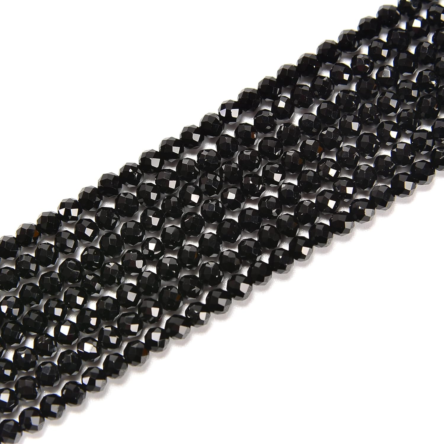 JM Design Cuentas redondas facetadas de ónix negro natural, tamaño de 0.079 in, 15.5 pulgadas, hebra para la fabricación de joyas