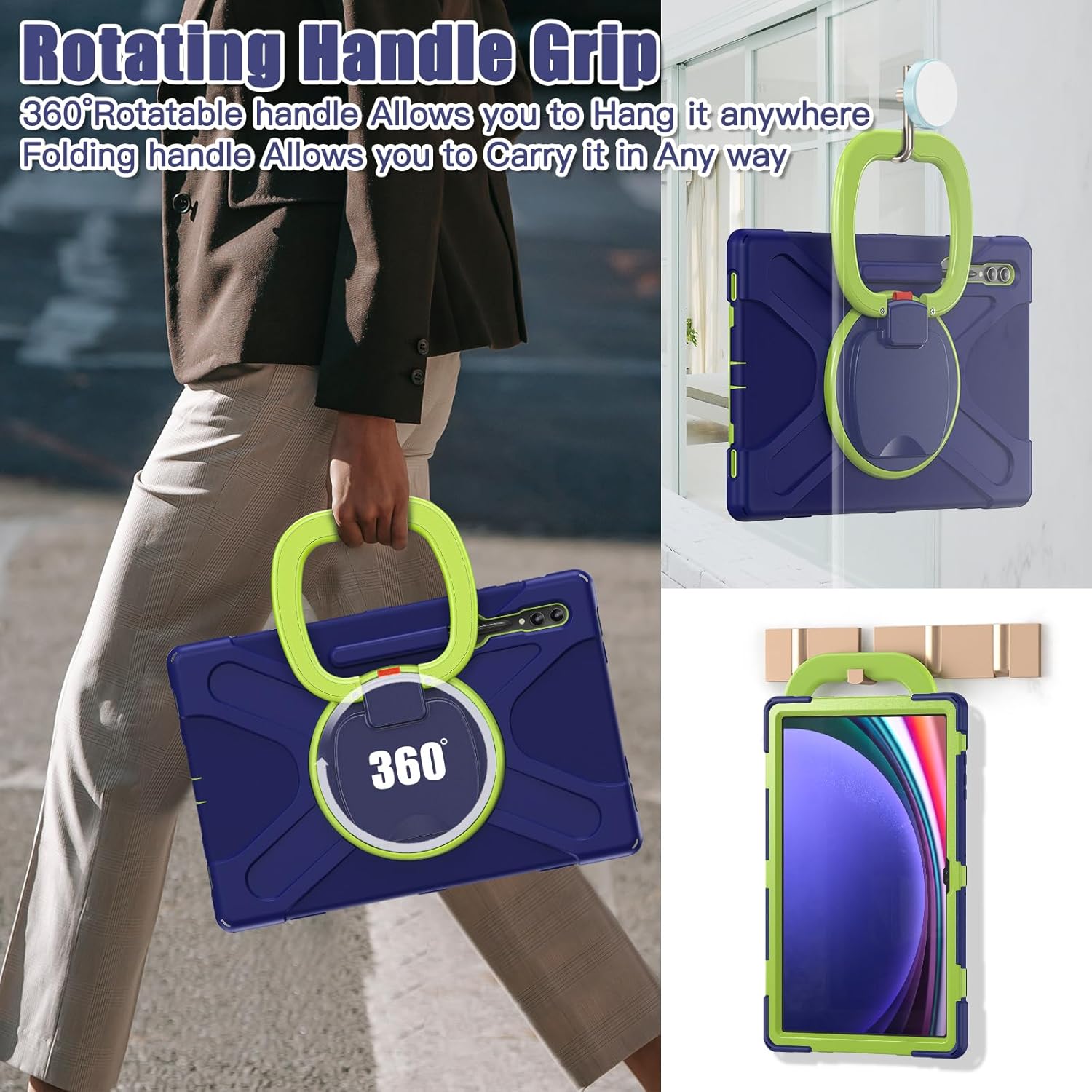 Funda de rotación 360 para Samsung Galaxy Tab S9 Ultra de 14.6 pulgadas, funda resistente con anillo giratorio, correa de transporte para hombro,