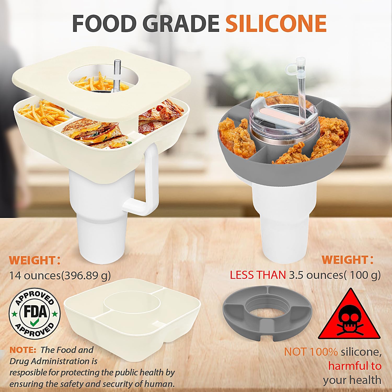 Bandeja de aperitivos con tapa para accesorios de taza Stanley, cuenco reutilizable para aperitivos Stanley de 40 onzas con asa, soporte de silicona