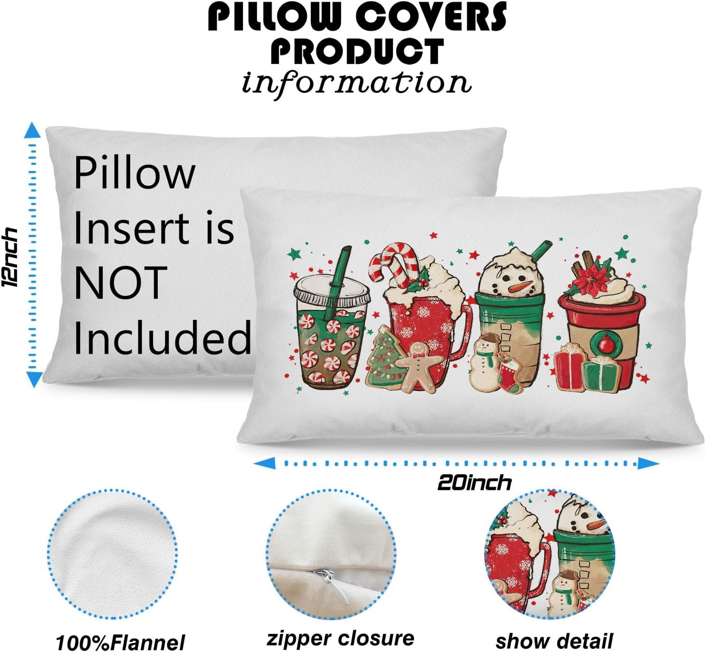 Fundas de almohada de Navidad de 12 x 20 pulgadas, fundas de almohada de Navidad para exteriores, fundas de almohada de Navidad, almohadas
