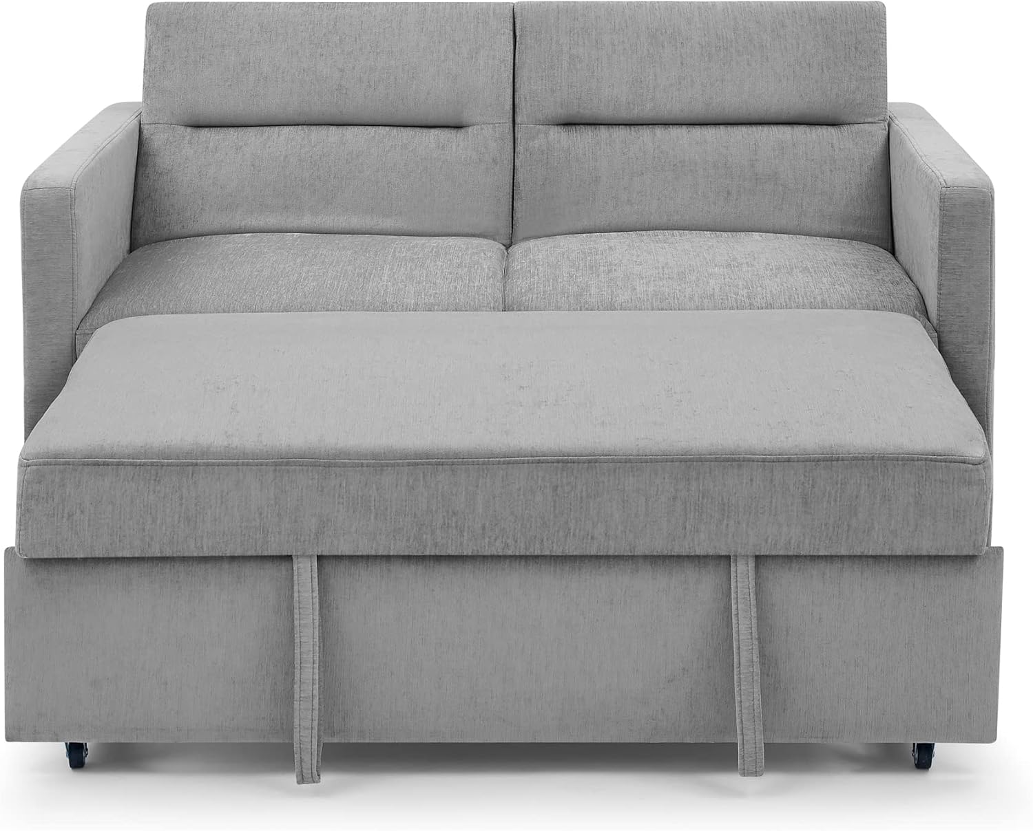 Sofá cama convertible moderno de 54.5 pulgadas, dos bolsillos laterales, tela gris con cama extraíble, sofá biplaza y respaldo ajustable para sala