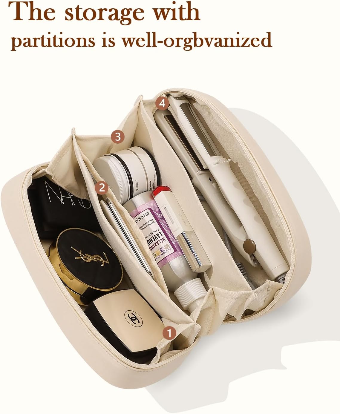 Pocmimut Bolsa de maquillaje de piel sintética, bolsa de maquillaje de viaje, bolsa de maquillaje plana abierta para bolso, bolsa de maquillaje para