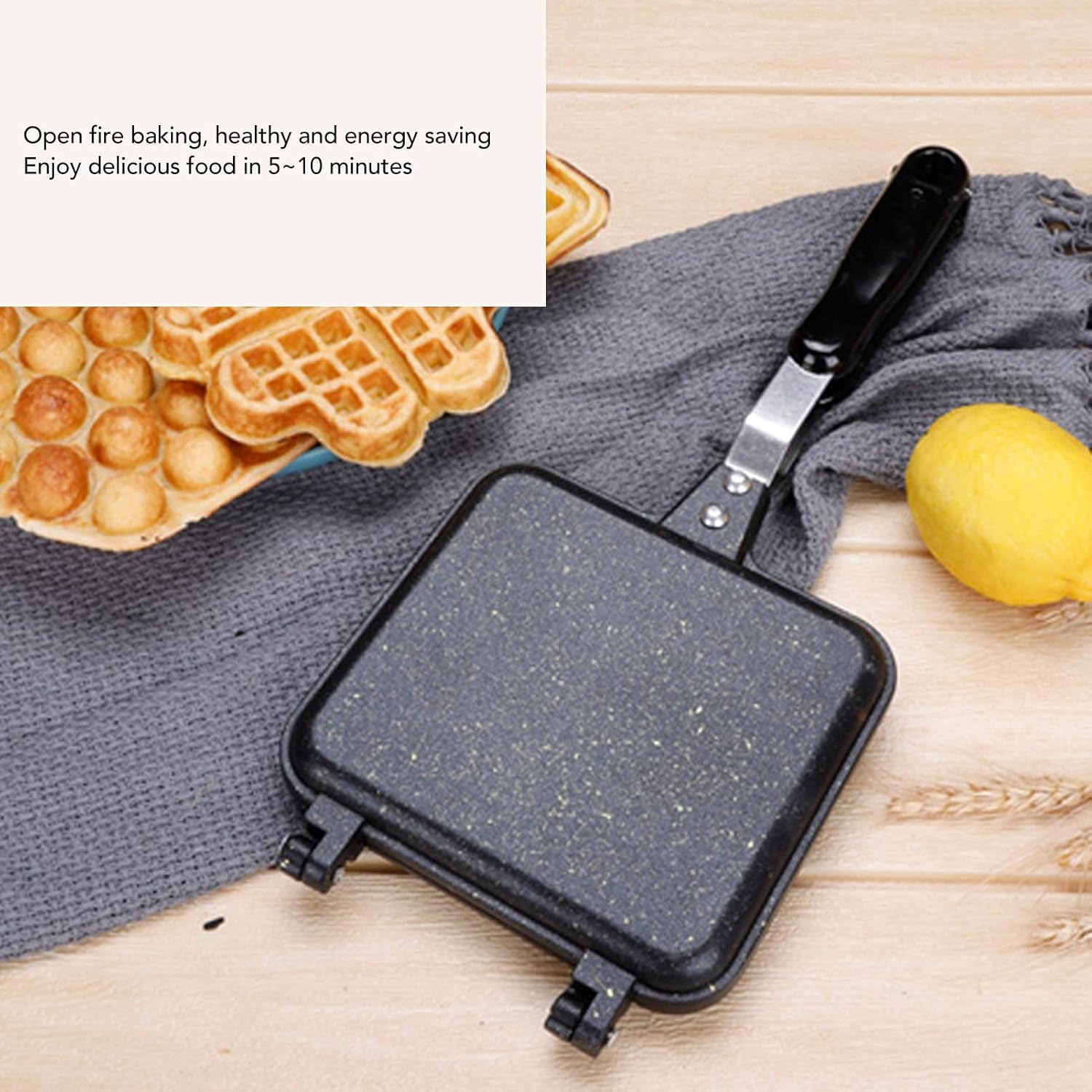 Sandwichera de hierro fundido, sartén desmontable para sándwiches de doble cara, sartén antiadherente para huevos y pan tostados