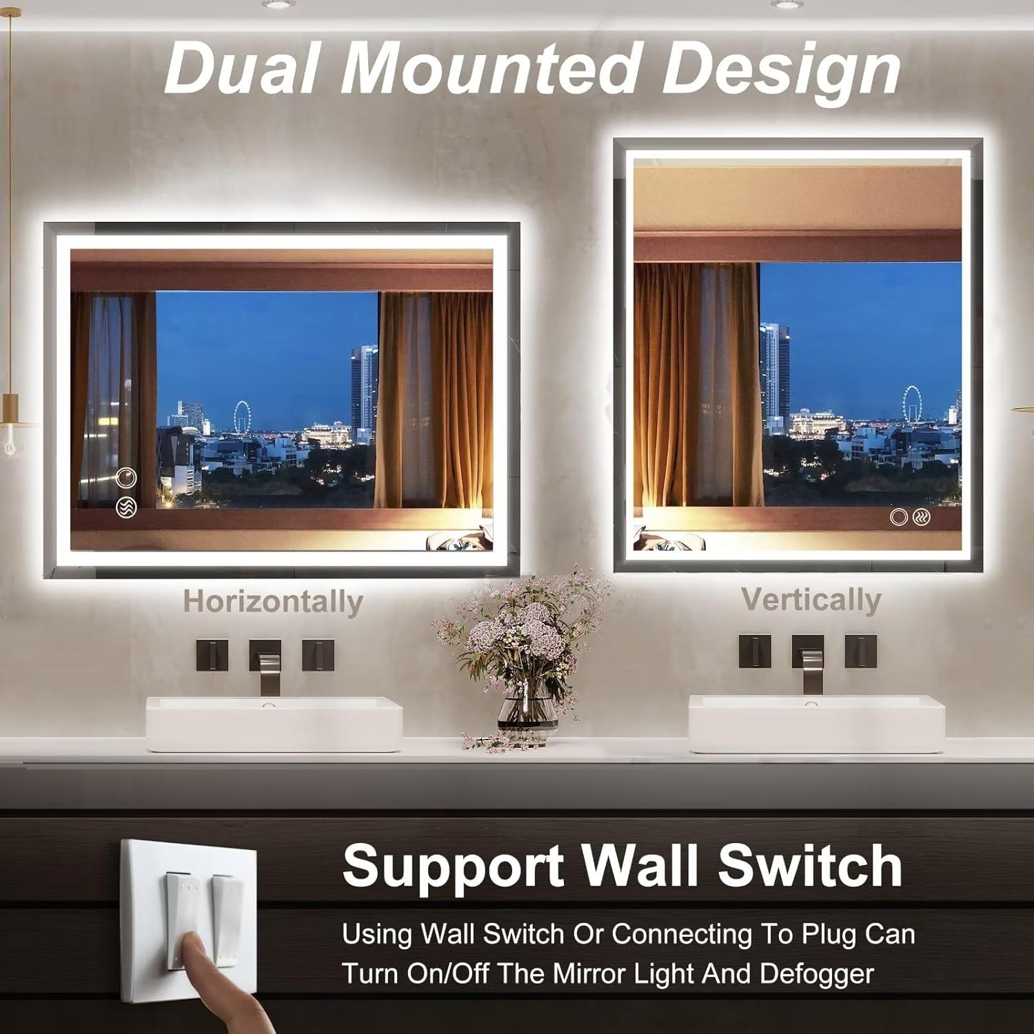 Moonee 24×32 Inch Led Mirror for Bathroom Front Lighted Backlit Vanity Mirror with 3 Colors Dimmable Anti Fog Bathroom Mirror with Led Lights for