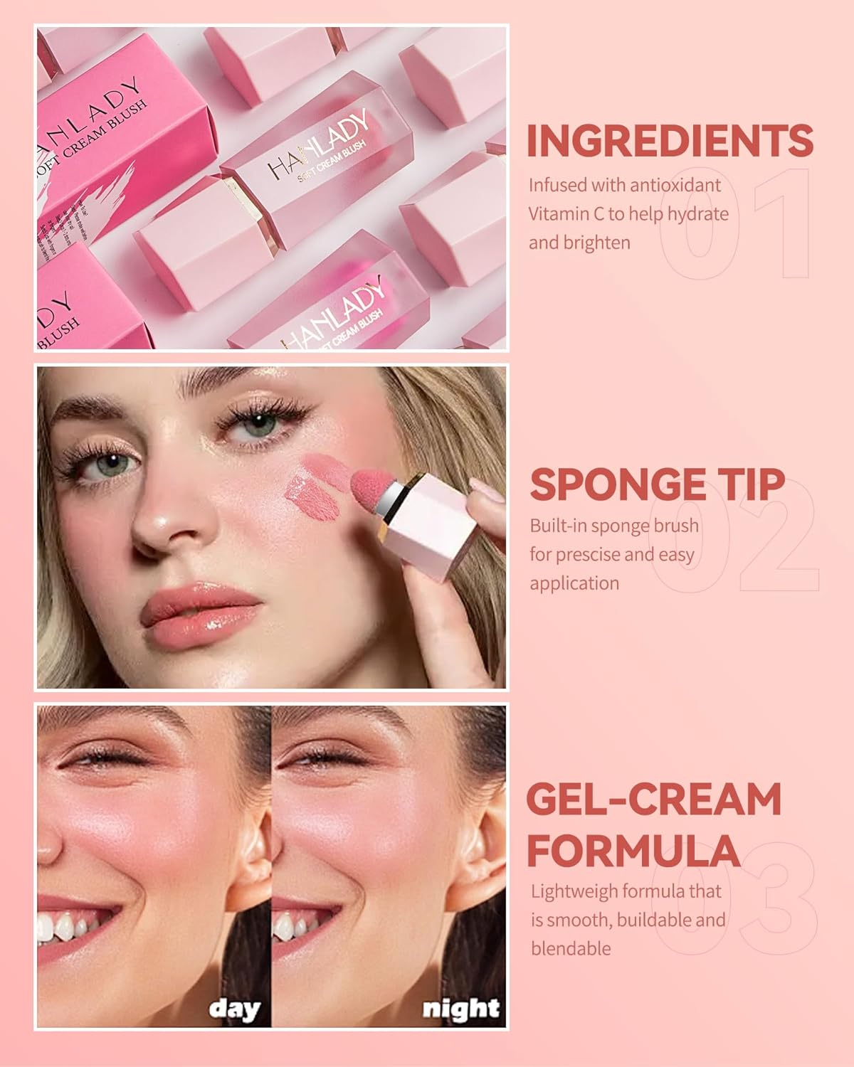 Maquillaje líquido para mejillas, varita de rubor en crema suave con fórmula ligera, de larga duración, a prueba de manchas, aspecto natural,