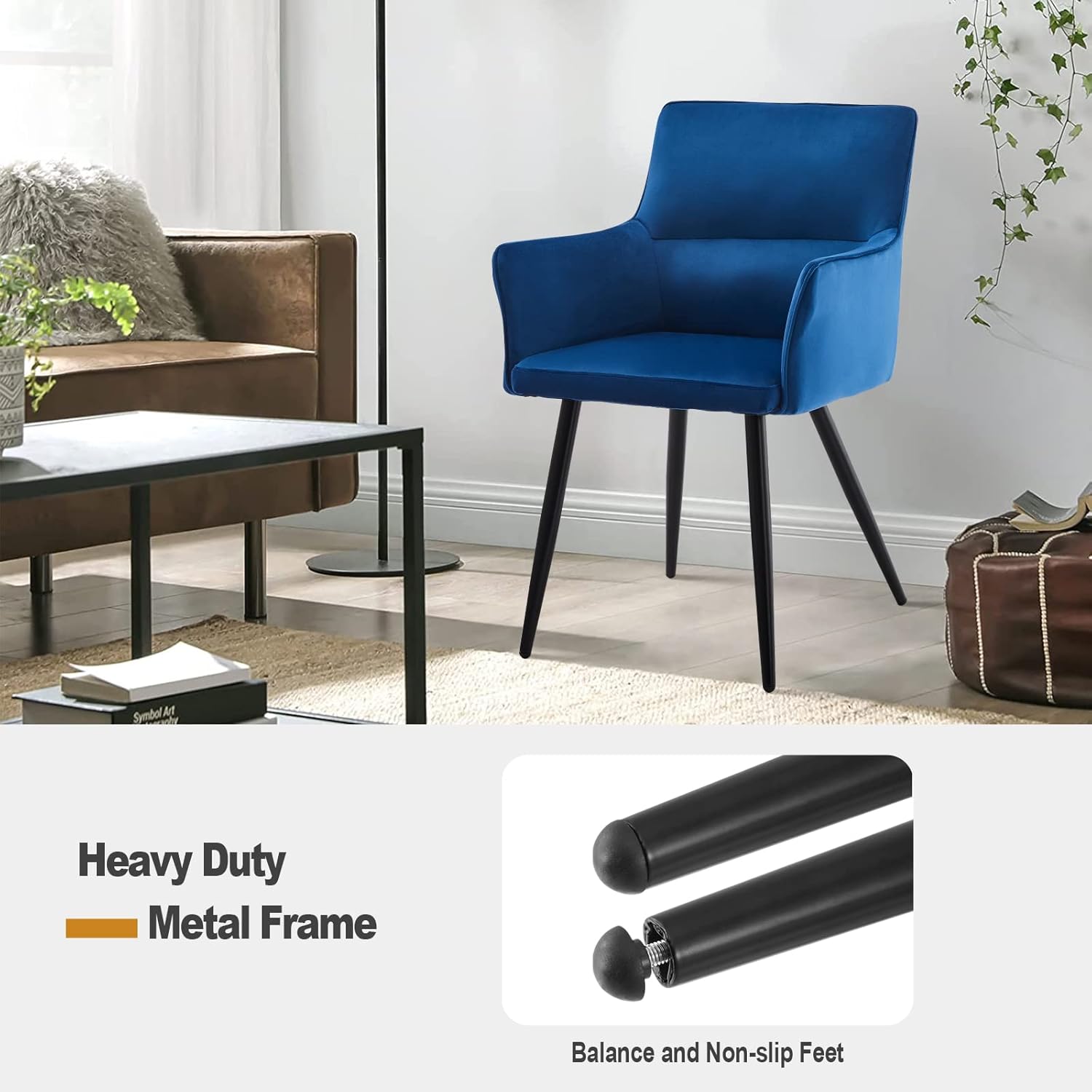TUKAILAi Juego de 4 sillas de comedor de ocio, asiento tapizado de terciopelo con reposabrazos, respaldo y patas de metal, cómoda silla de salón