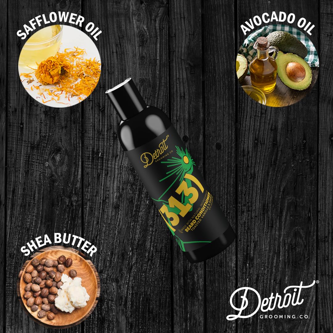 Detroit Grooming Co. Acondicionador de barba para hombres con mantequilla de semillas de cacao de argán oi l & – suavizante, desenredante,