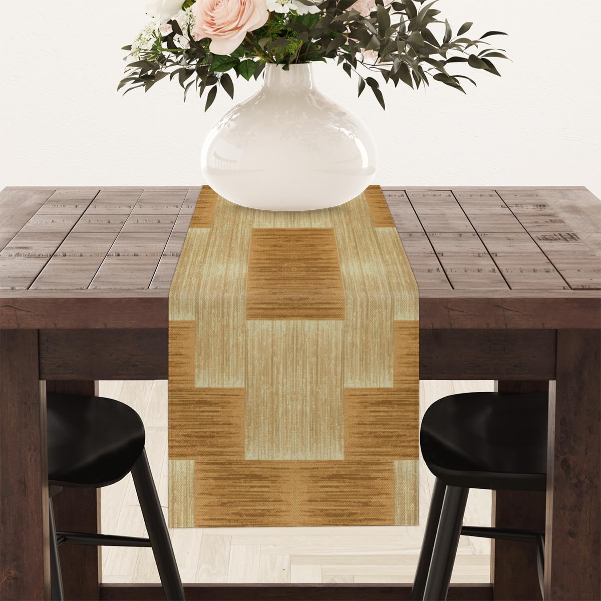 Table Runner Wooden Plaid Pattern, Rustic Linen Table Cloth for Farmhouse Kitchen, Dinner, Events, Party, Holiday Table Decor 13 x 120 Inches