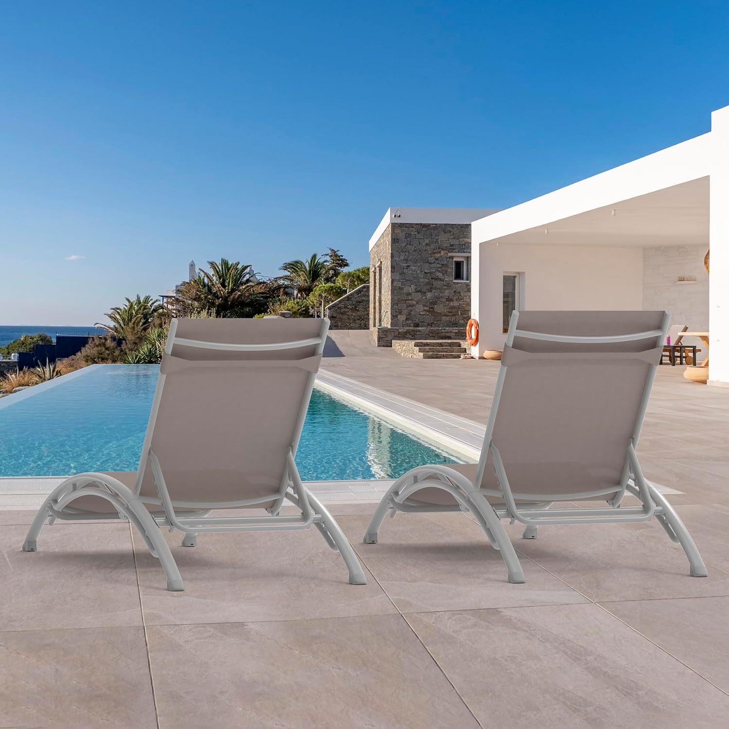 Domi – Juego de 2 sillas de piscina ajustables de aluminio, para exteriores, sillas de piscina para todo tipo de clima, para terraza, césped, junto