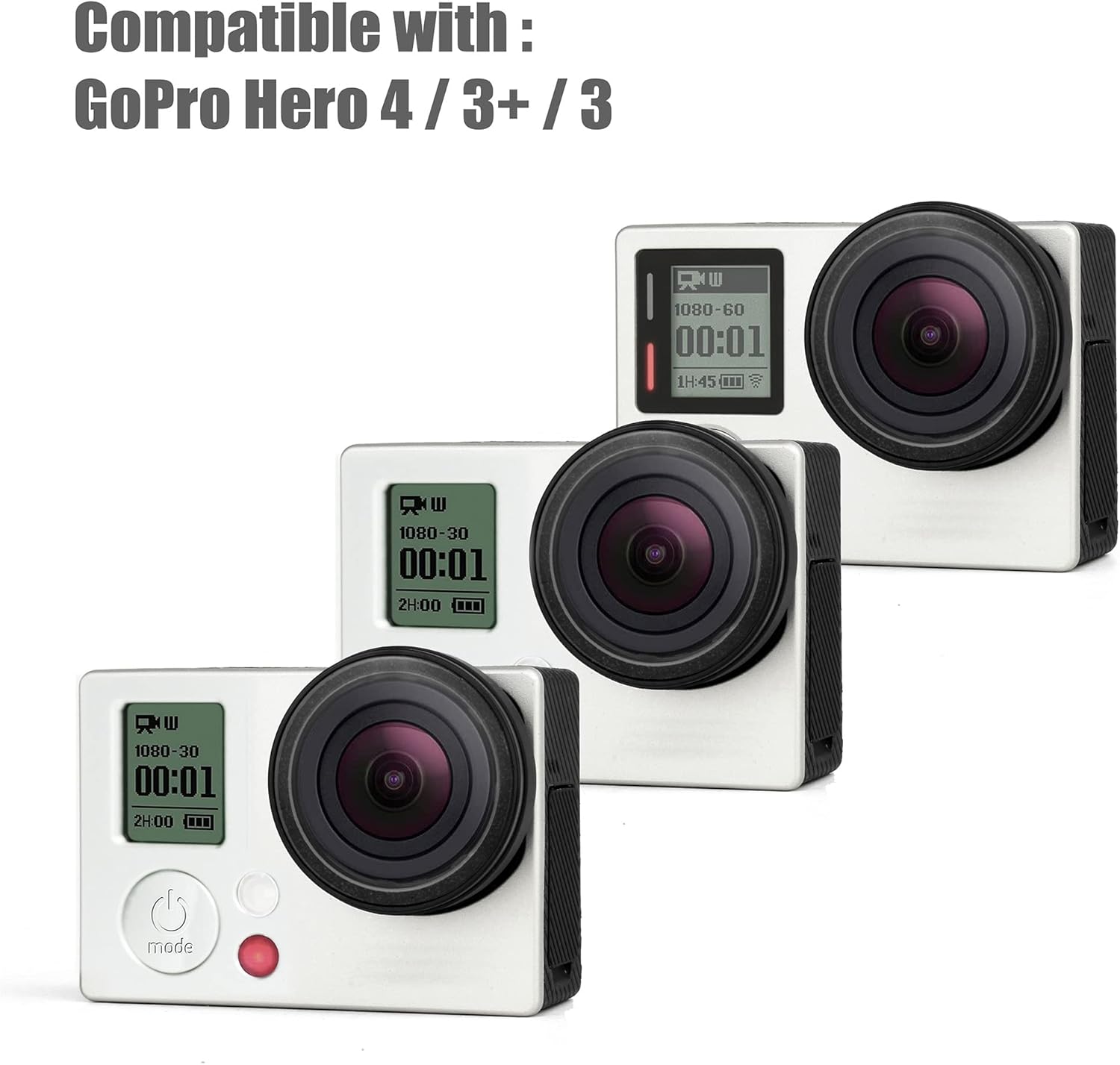 Paquete de 2 protectores de lente de filtro UV para GoPro Hero 3, Hero 3+, Hero 4 Silver Black, 0.906 in de diámetro interior, vidrio óptico de alta