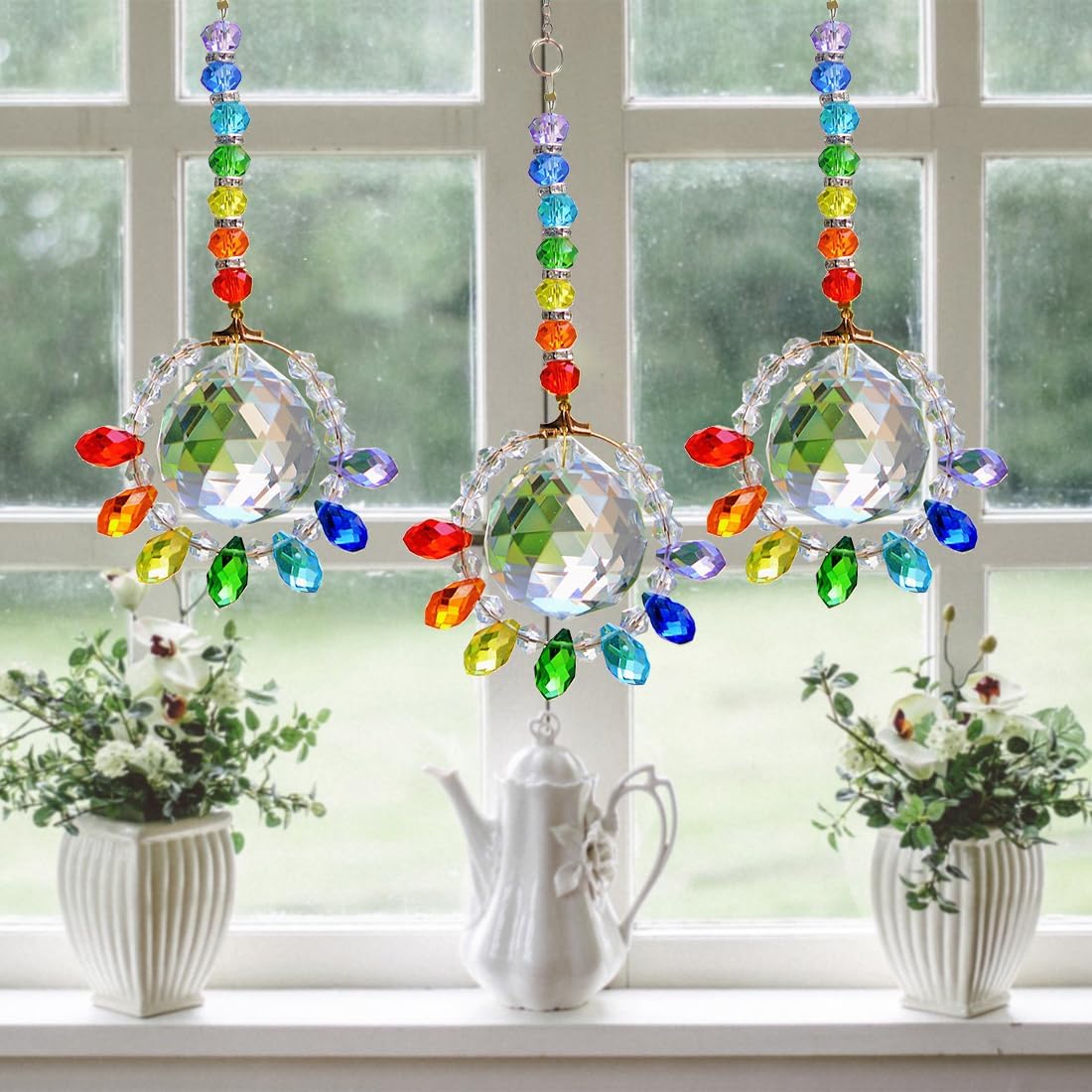 Atrapasoles de cristal colgantes para ventanas, 3 atrapasoles de sol arcoíris para ventanas interiores, atrapa el sol de ventana con cristales de