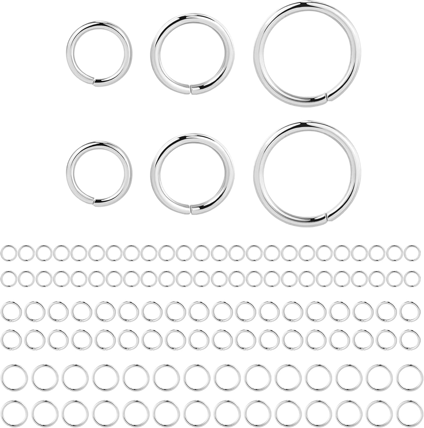 Anillos de plata de ley para hacer joyas de 0.157 in, 0.197 in, 0.236 in, plata de ley 925, anillos de salto abiertos para bricolaje (60 unidades)