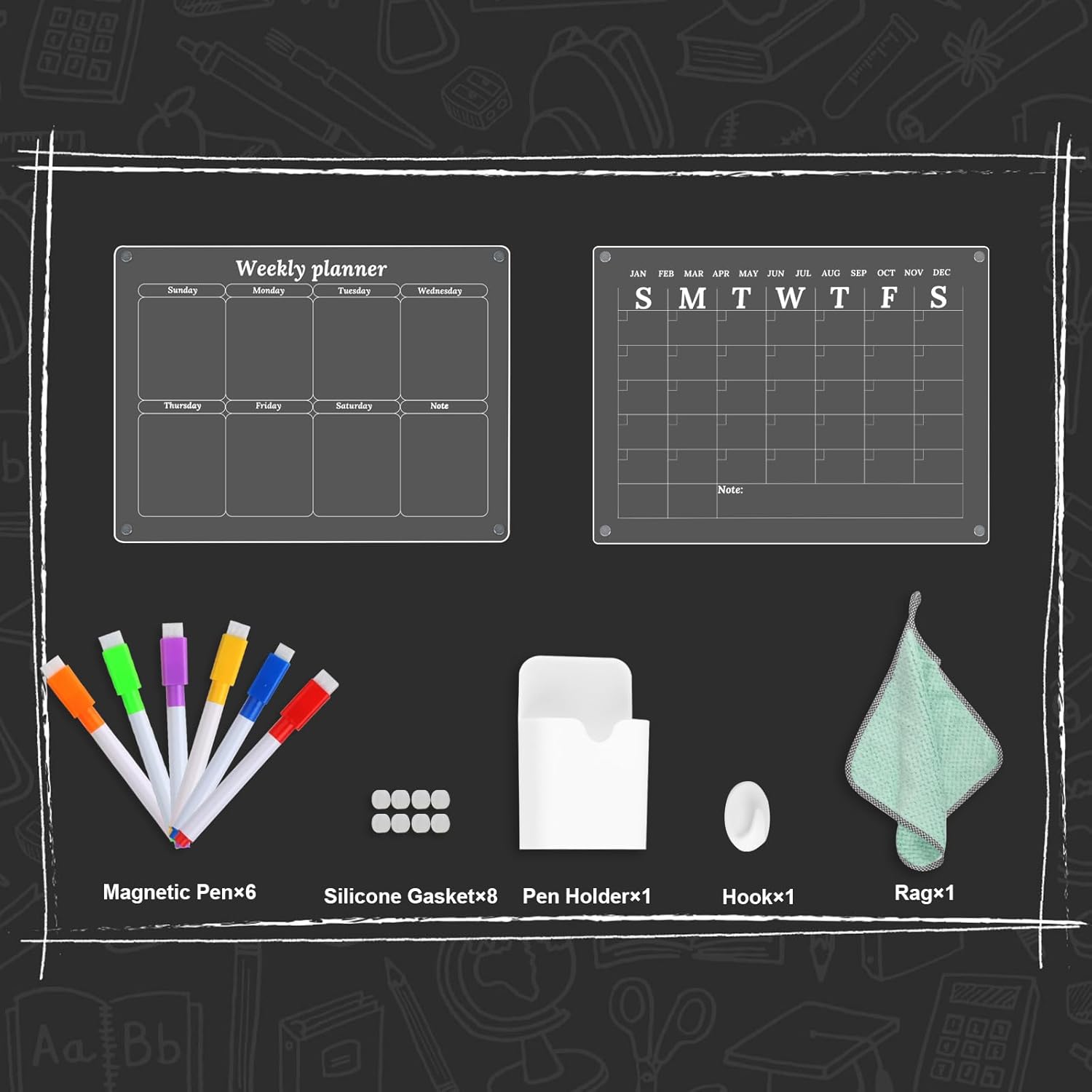 Calendario magnético para nevera, calendario de borrado en seco para refrigerador, paquete de 2 unidades de 12 x 16 pulgadas, tableros de