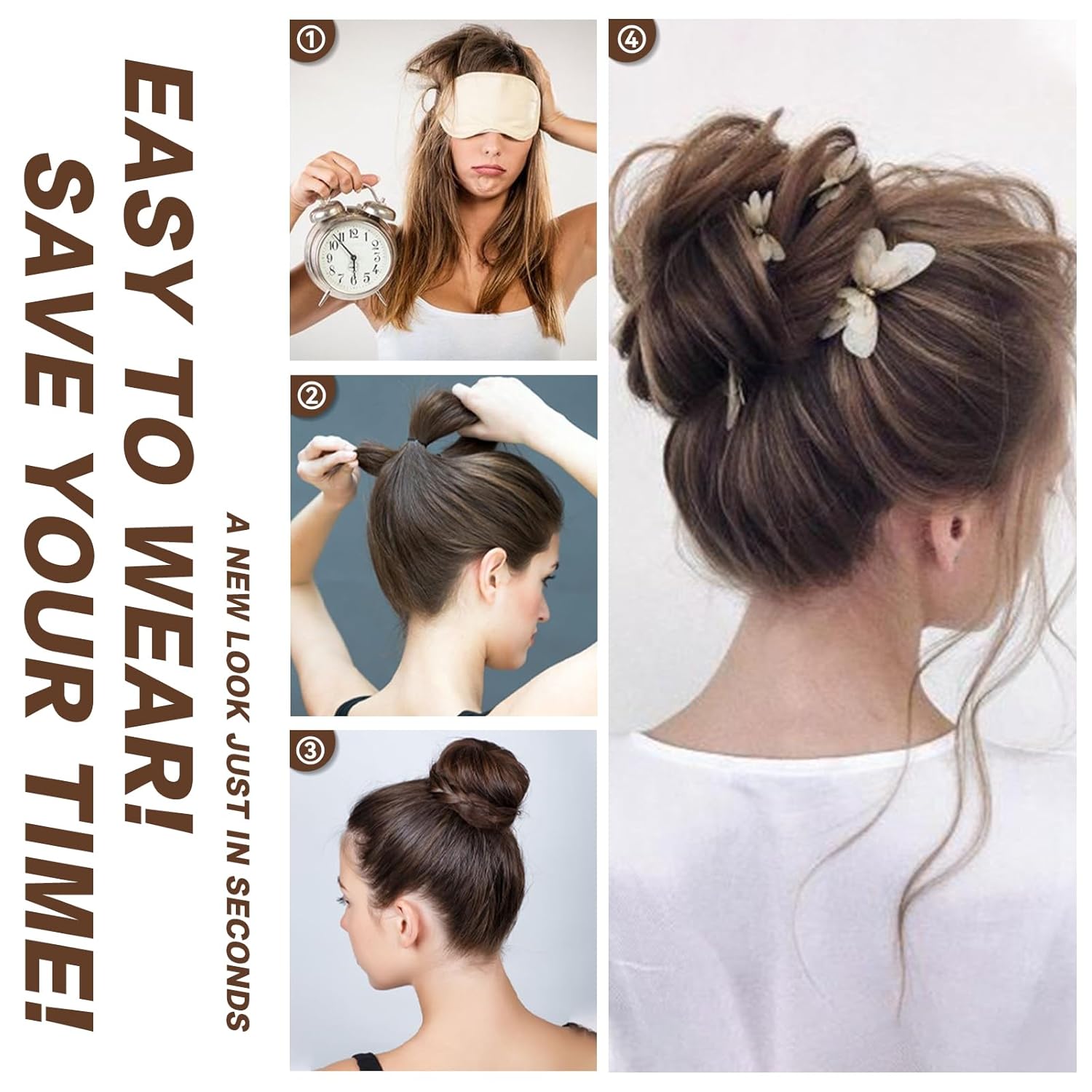 HAIRCUBE 1 pieza de cabello desordenado de moño desordenado para mujer, extensiones de cabello sintético grueso y recogido para coleta (marrón