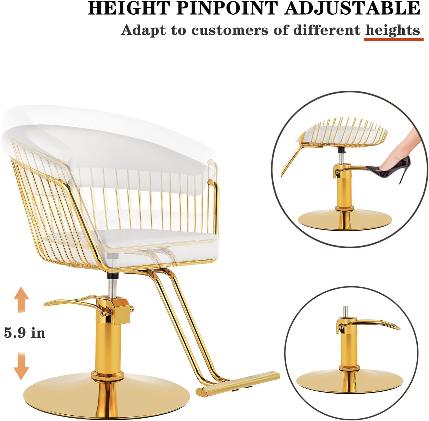 Silla de peluquero Silla de salón Silla giratoria de 360 grados Silla de peluquería hidráulica para el cabello con capacidad de carga 330 libras,