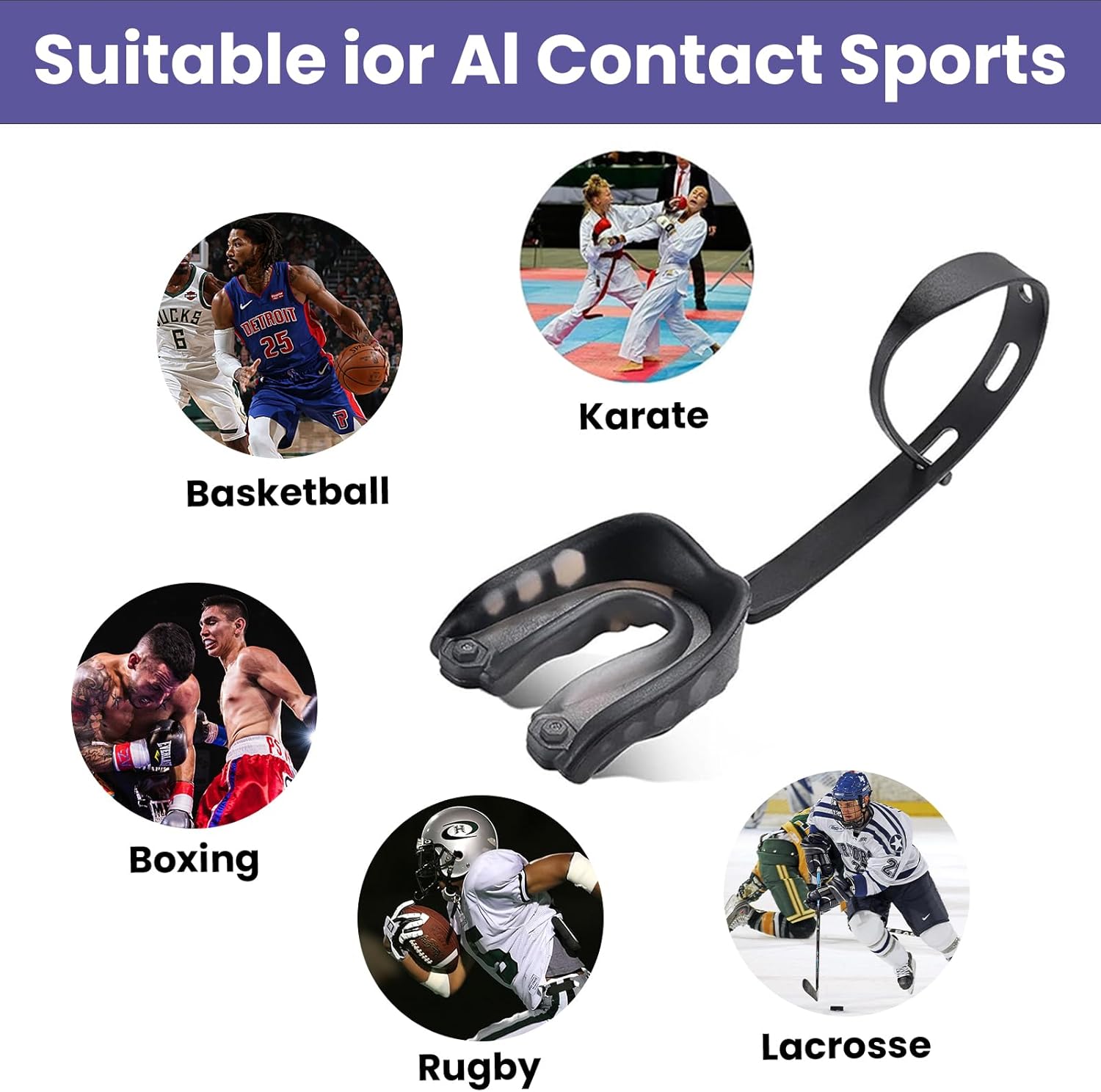 Protector bucal de fútbol para niños y jóvenes, protector bucal con correa para boxeo, baloncesto, lacrosse, artes marciales, hockey y todos los