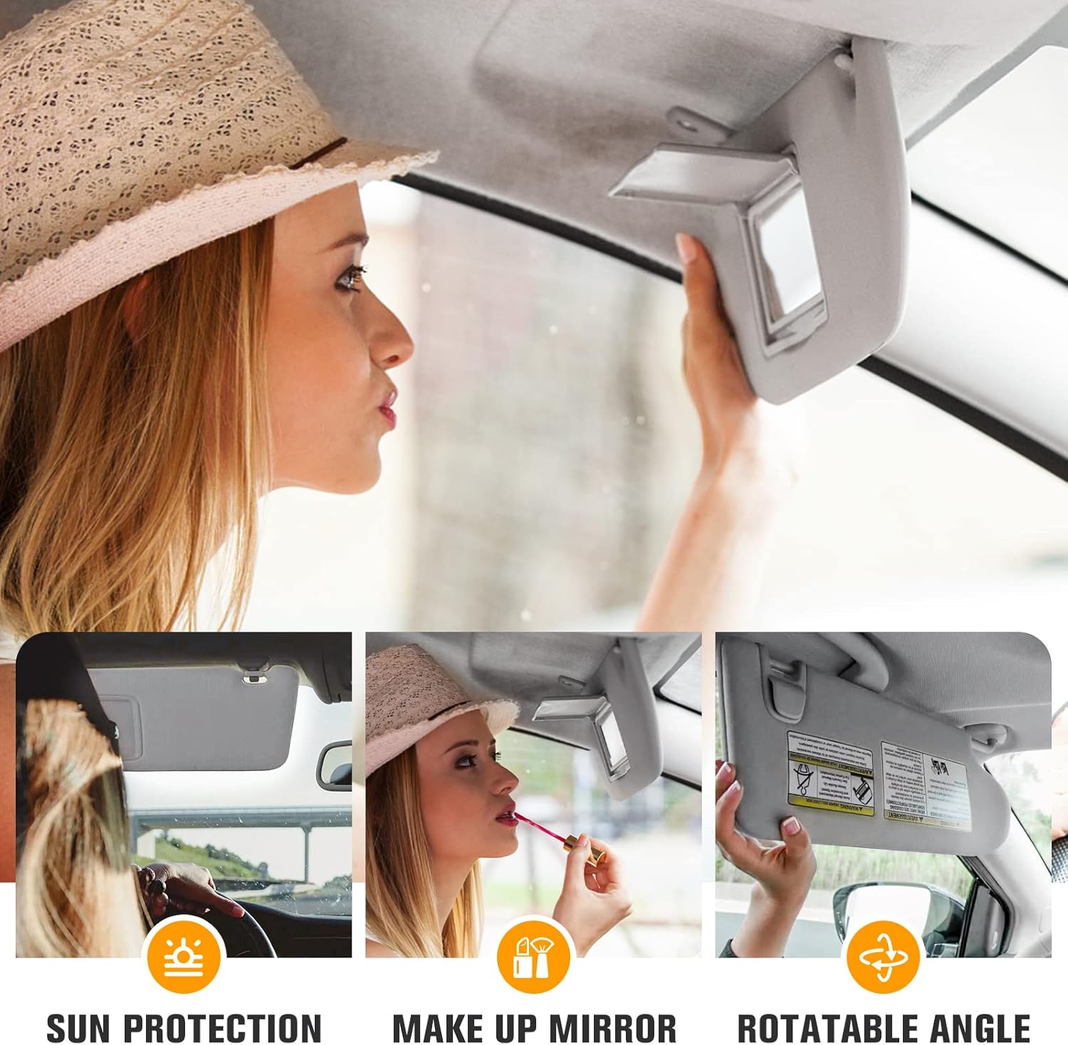 Parasol para lado del conductor izquierdo y derecho gris con luz, sin techo corredizo para Nissan Altima 2013 2014 2015 2016 2017 2018, reemplazo