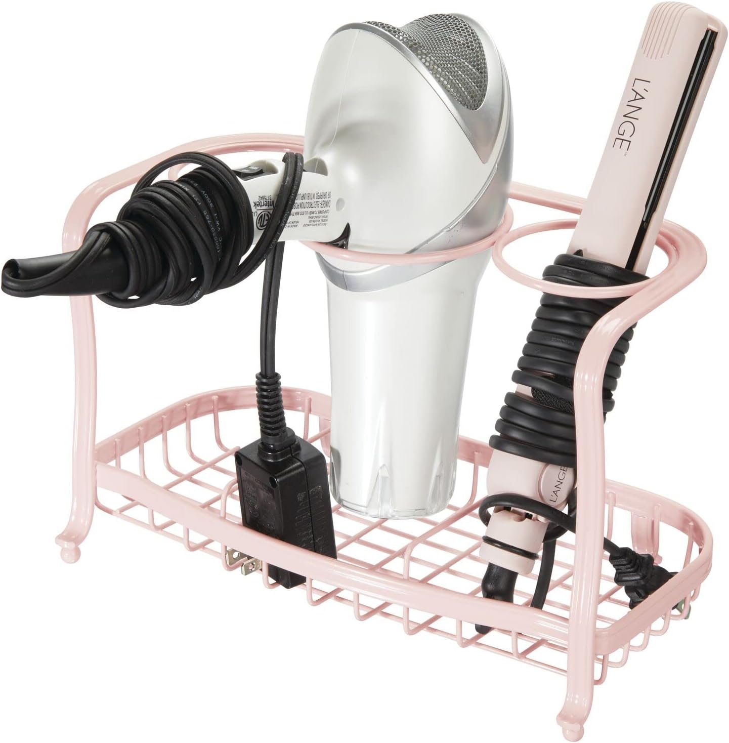 mDesign – Organizador de metal para el baño, para herramientas de cuidado del cabello y peinado, secadora, plancha alisadora, rizador, alisador del