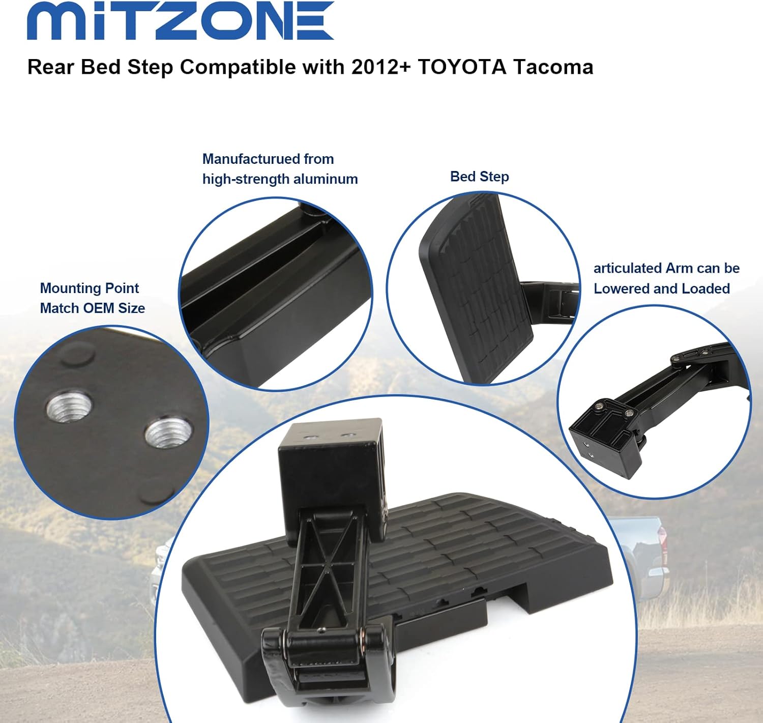 MITZONE Escalón de cama trasera compatible con Toyota Tacoma 2012 2013 2014 2015 2016 2017 2018 2019 2020 2021 2022 2023