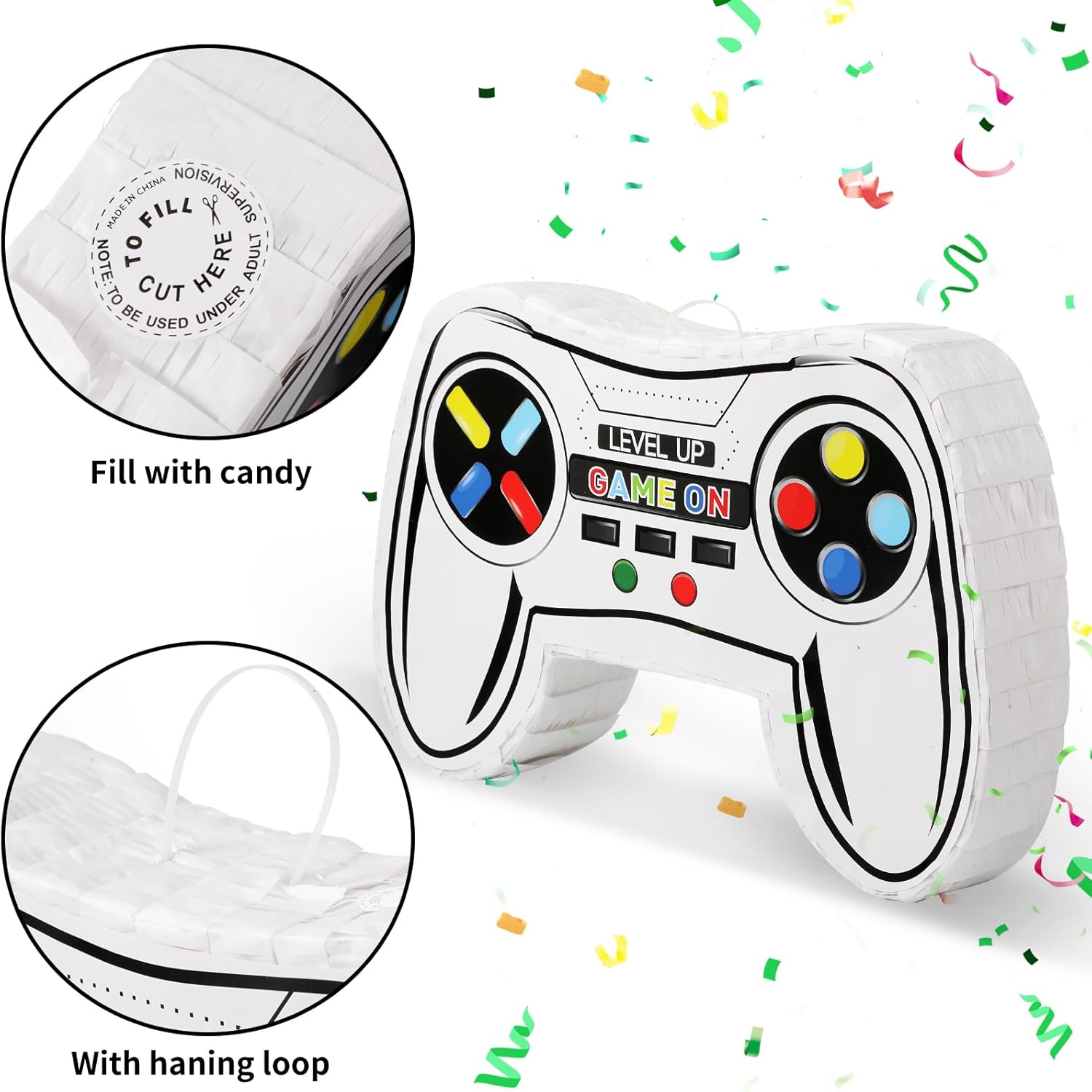 Paquete de piñata de controlador de videojuegos, juego de piñata con venda y murciélago para niños, suministros de fiesta de cumpleaños para niños,